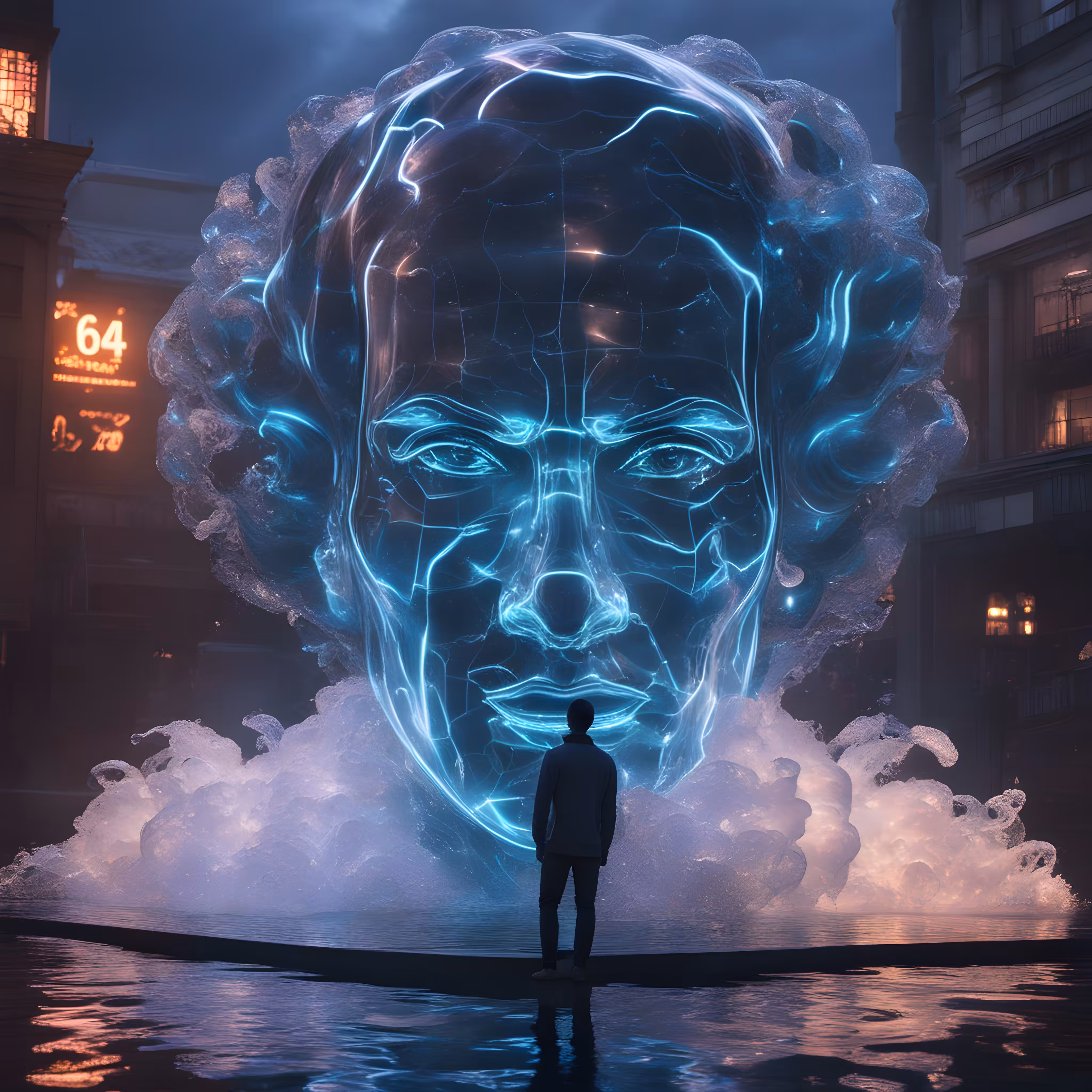 Neon emoticon Reflected in Water