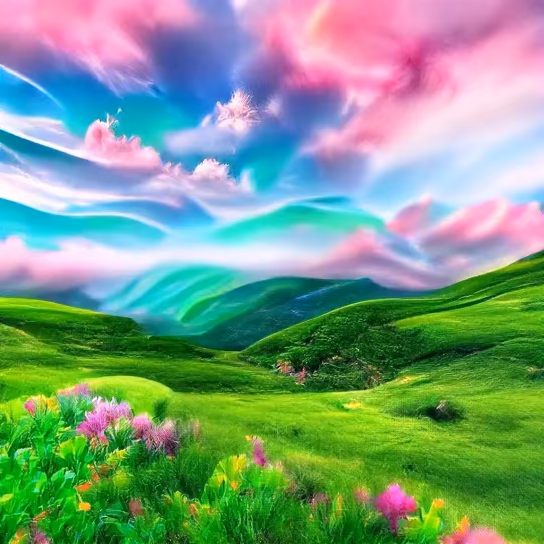 Green Hills with Colorful Sky #04