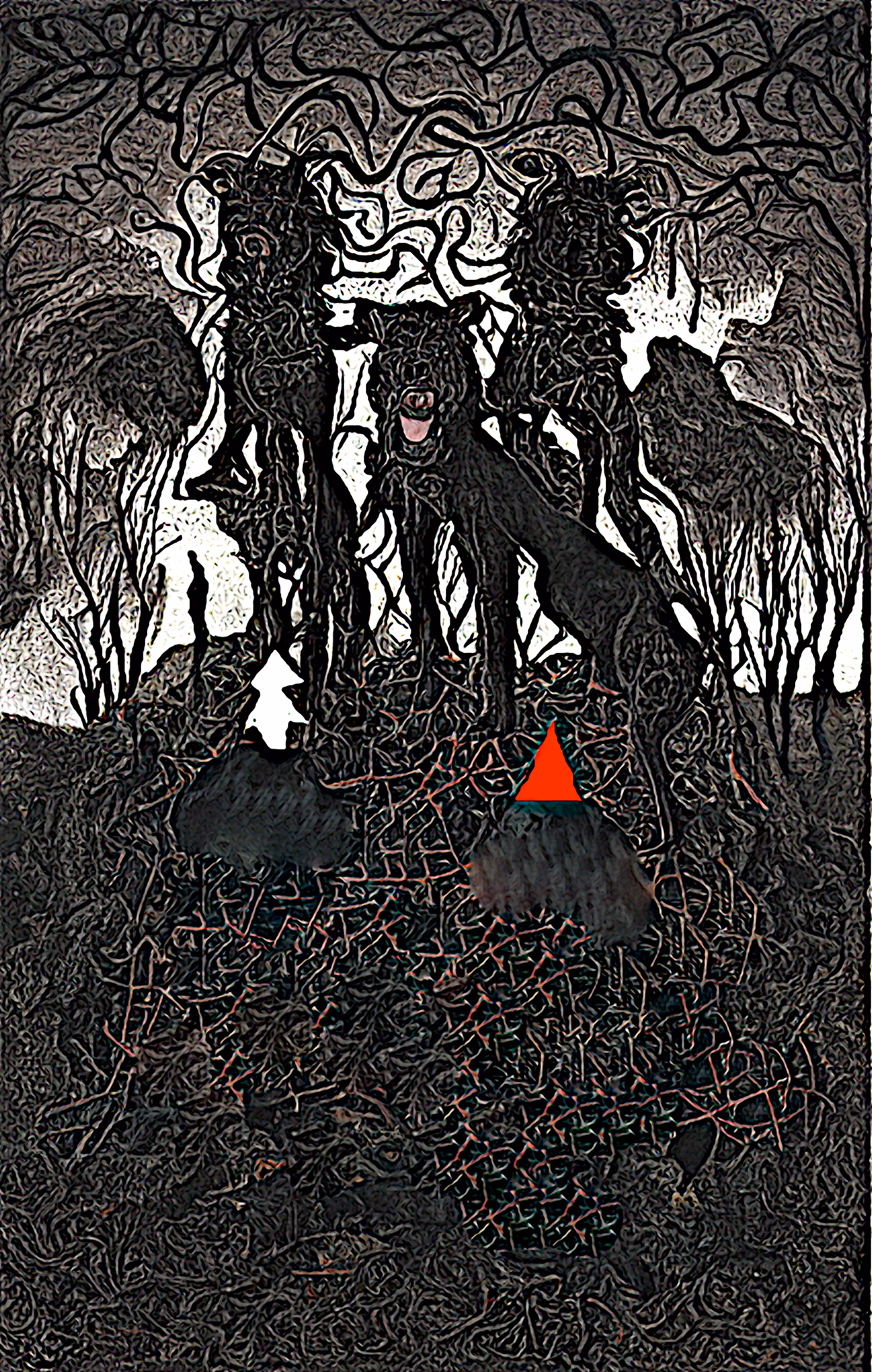 Cerberus, cruel monster, fierce and strange, Through his wide threefold throat barks as a dog Over the multitude immers'd beneath