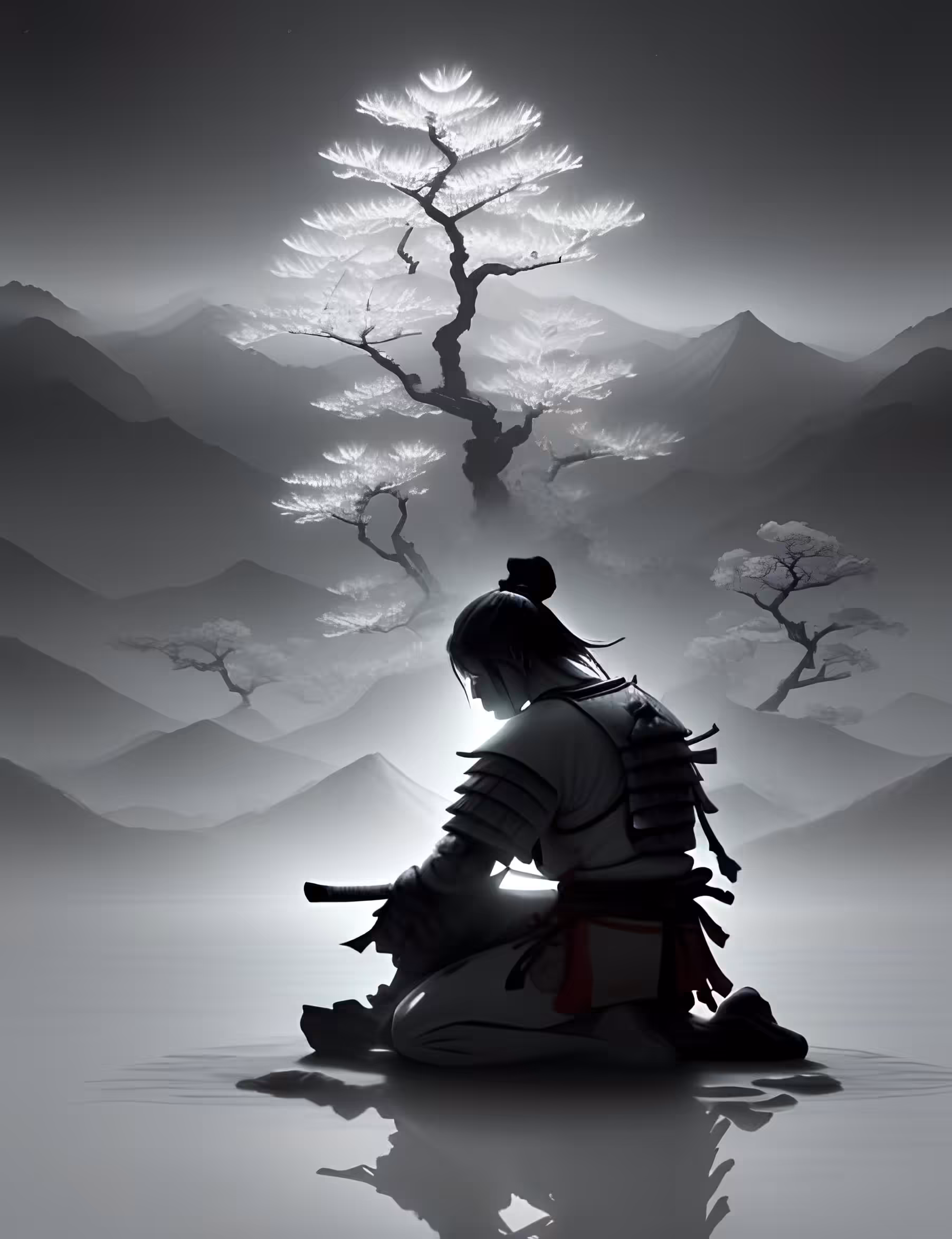 Pixel Bytes: Soul's Stillness: Samurai Beneath the Blossoms
