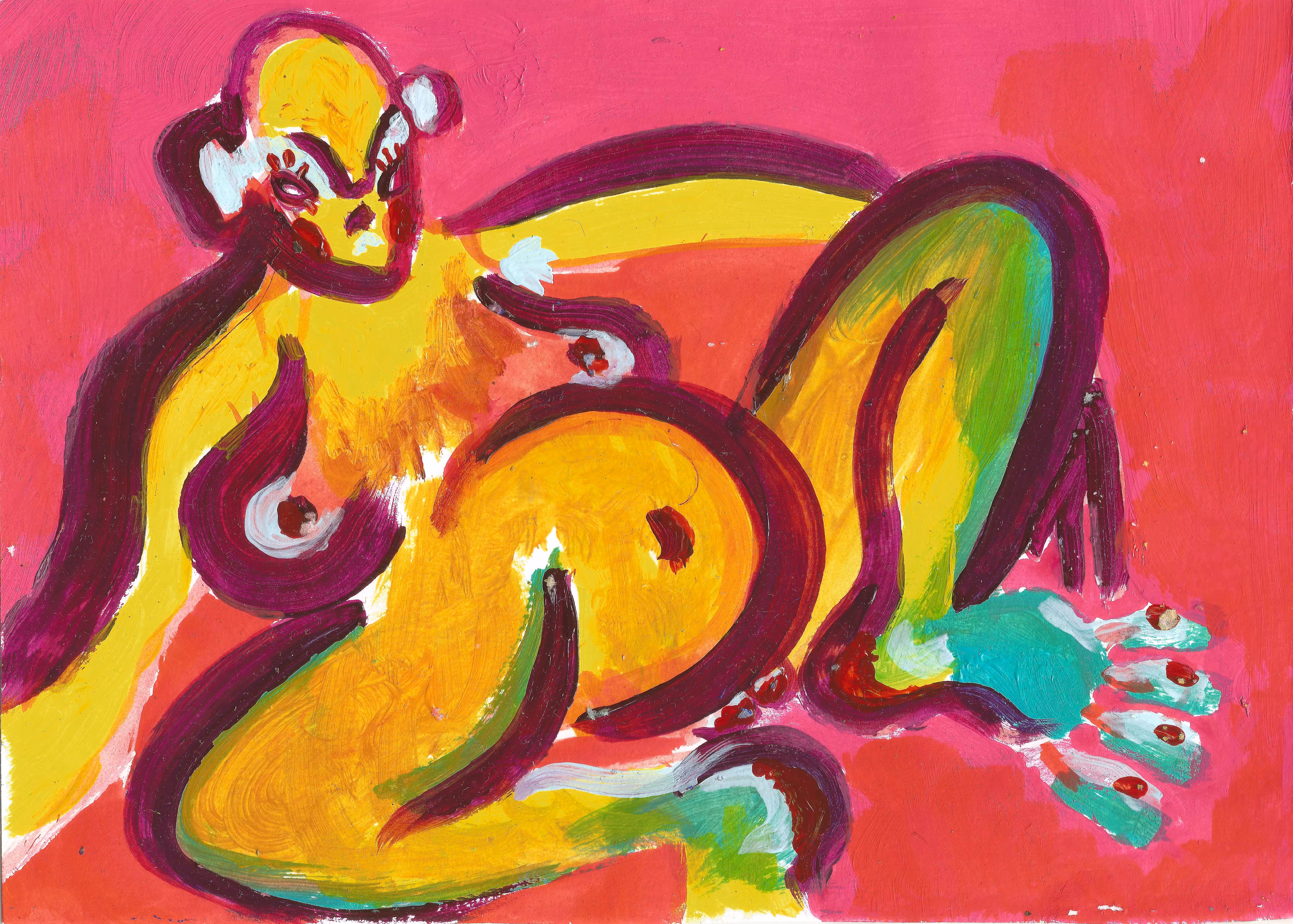 sitting on a pink background