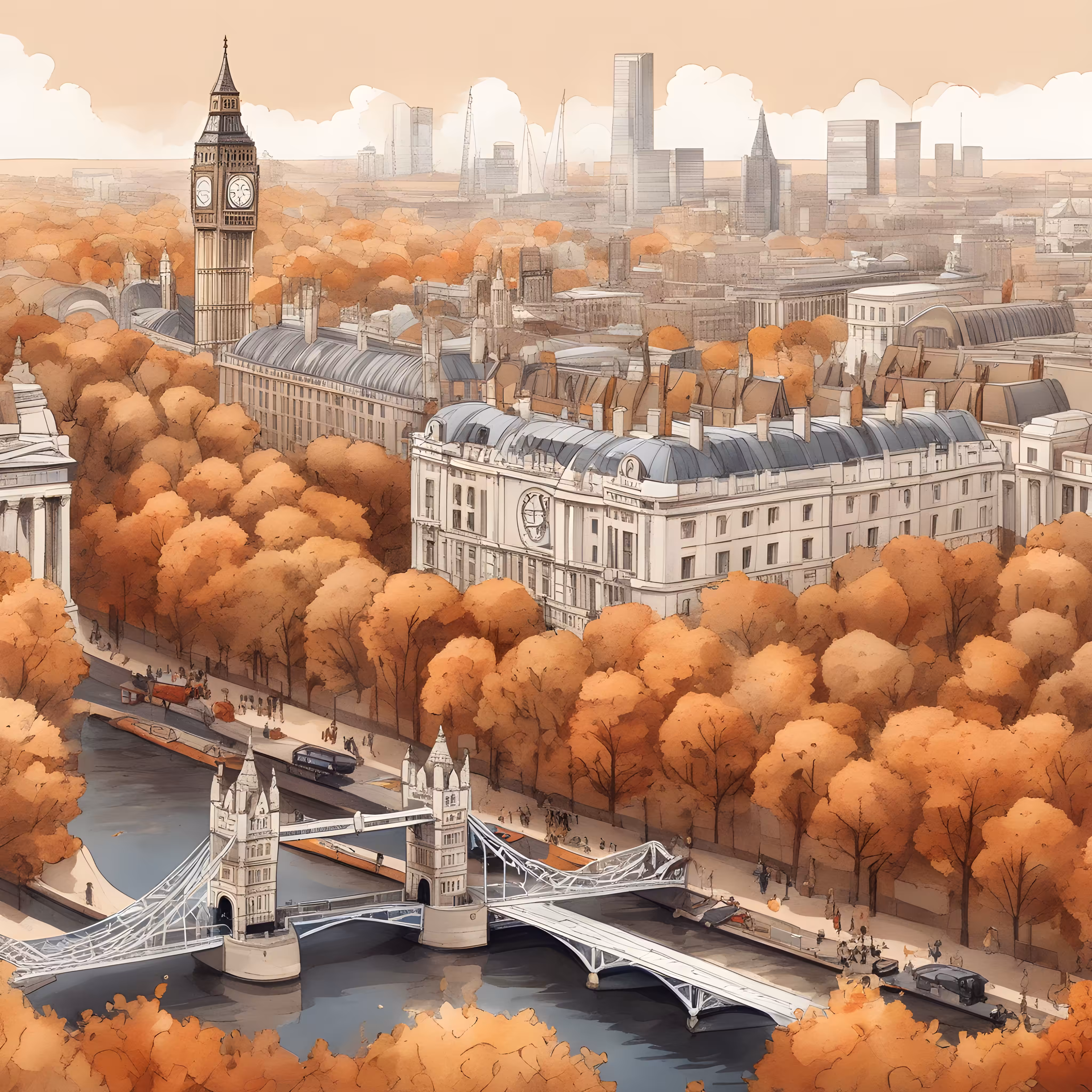 Tower-Bridge, Parliament, Big Ben & The Thames