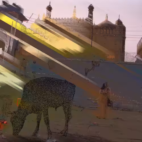 Scenario con vacca e moschea a Varanasi Glitch #4