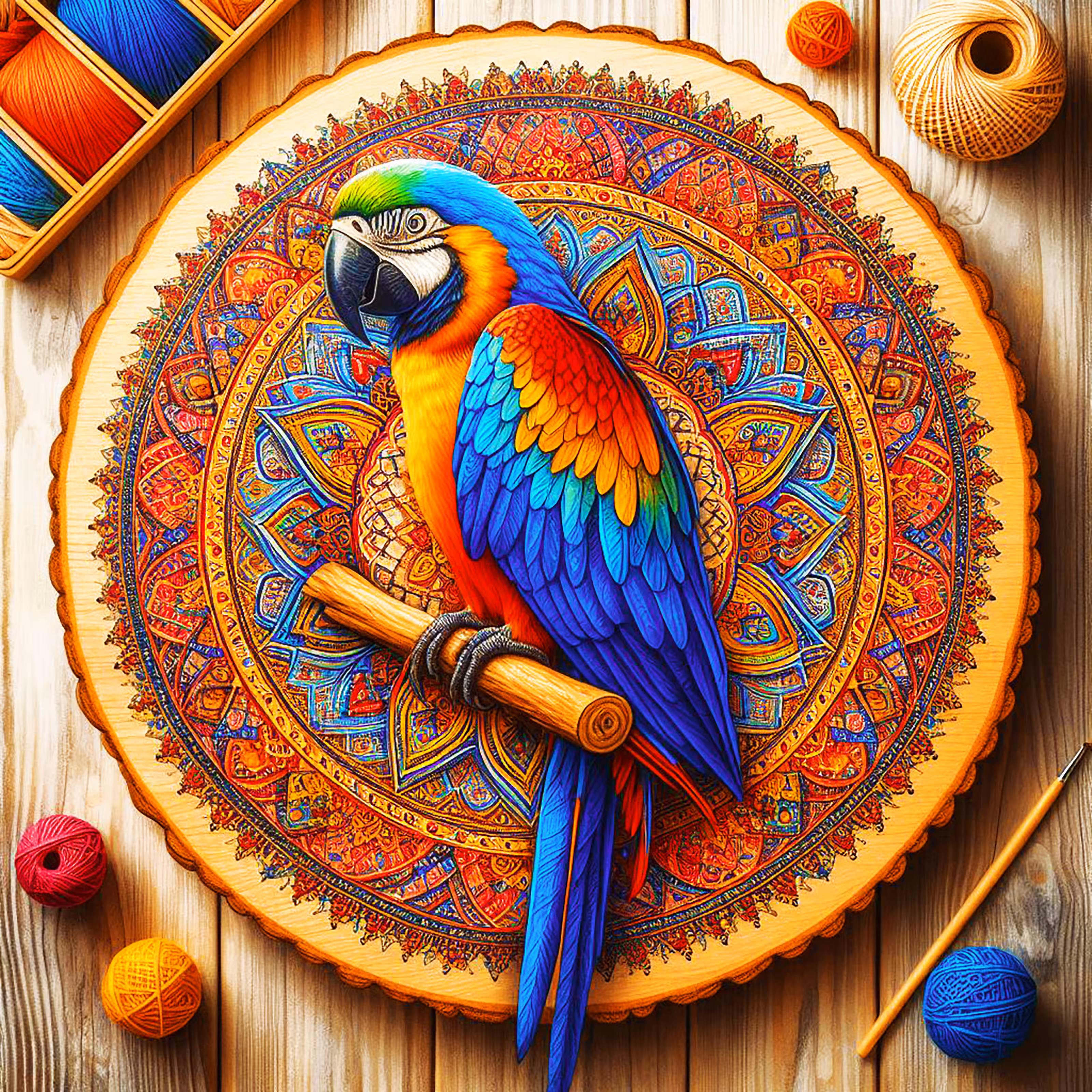 Ai Artwork: A parrot among the dance of mandala