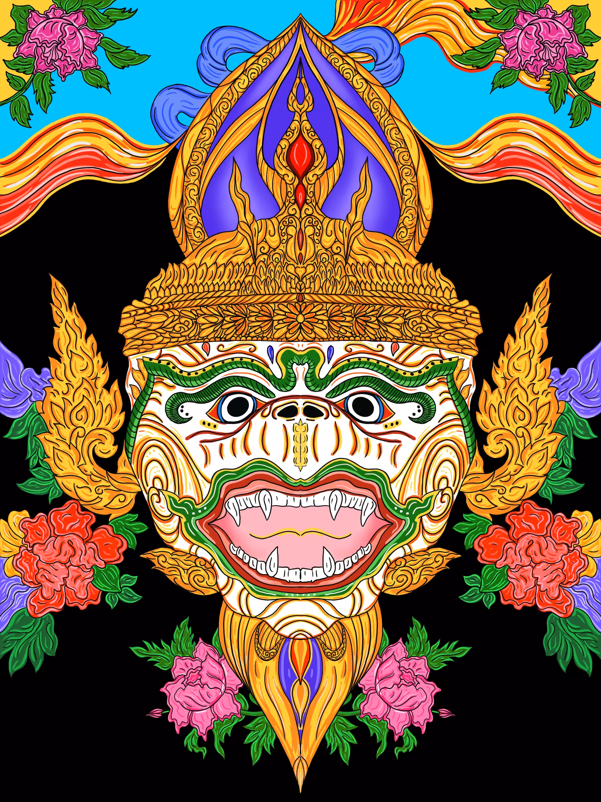 Cambodian Sanskrit Mask #3  (Monkey God)