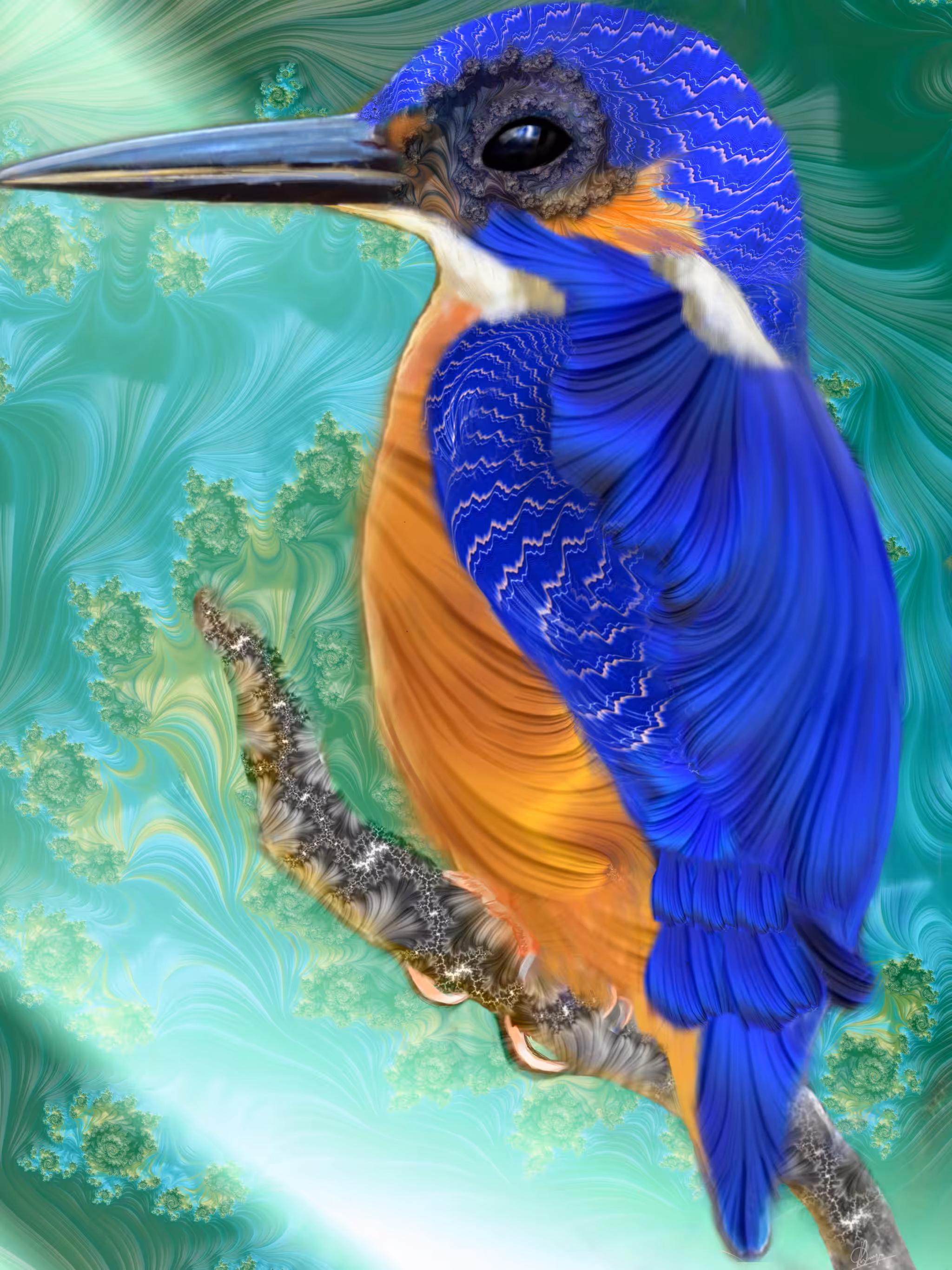 Fractal Art Series- Birds #6 Azure Kingfisher