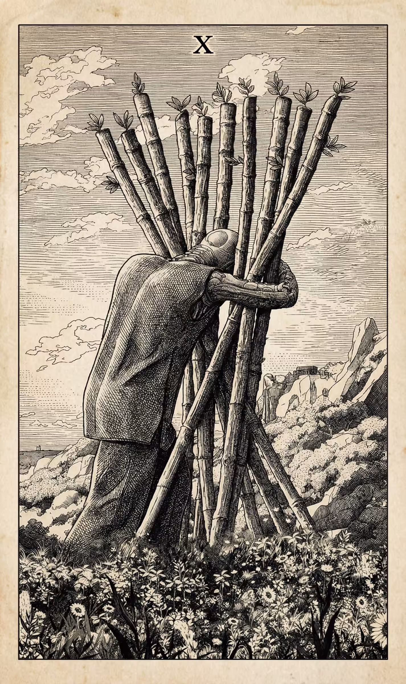 10 of Wands — Litho
