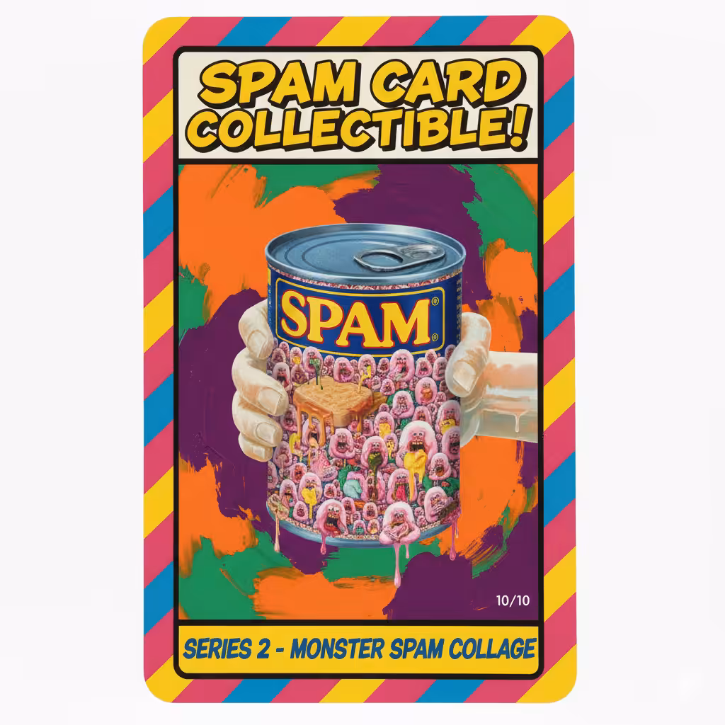 FROM SPAM TO SLOP - SPAM ART: Spam Card Collectible (monster spam collage)