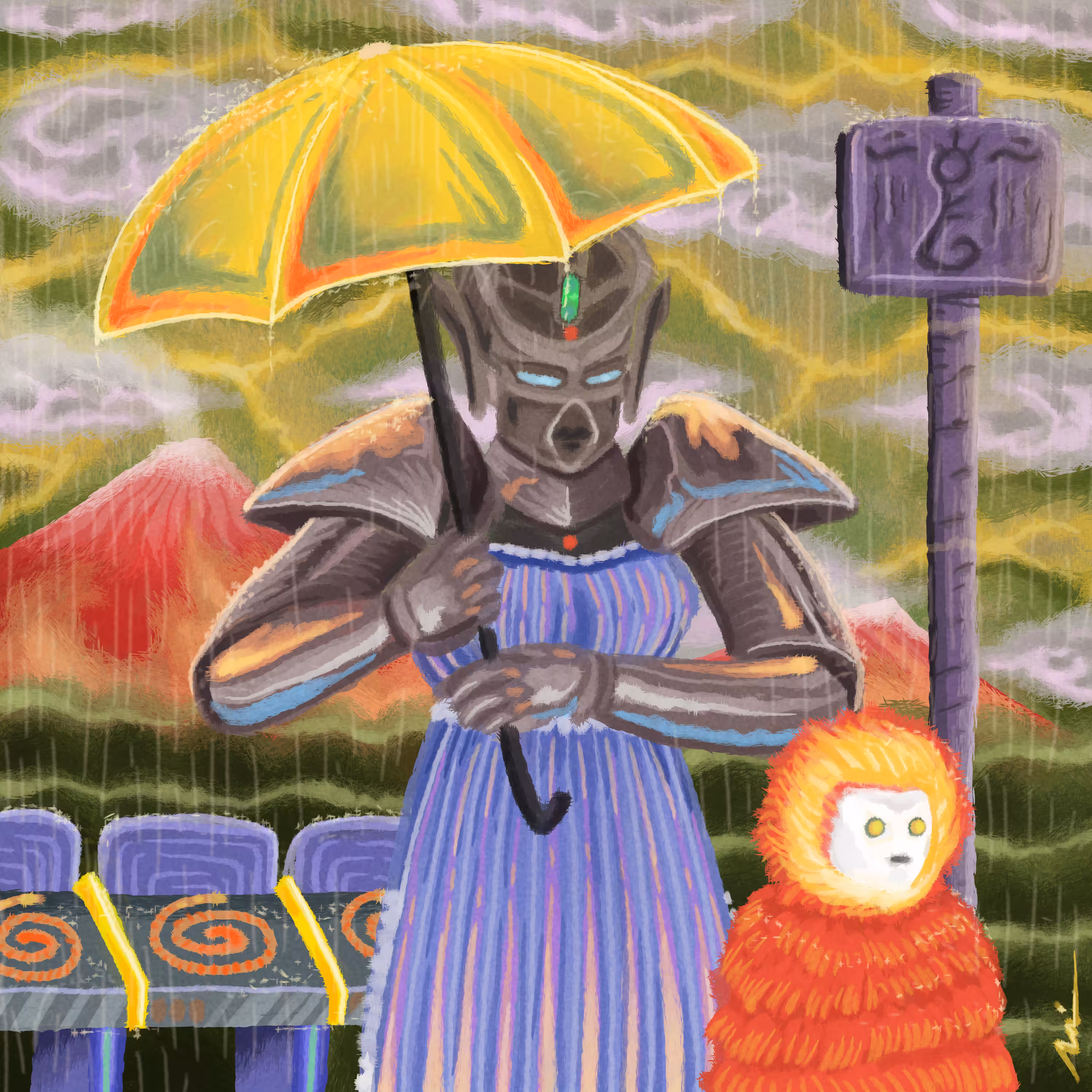 Madame Bots under the rain