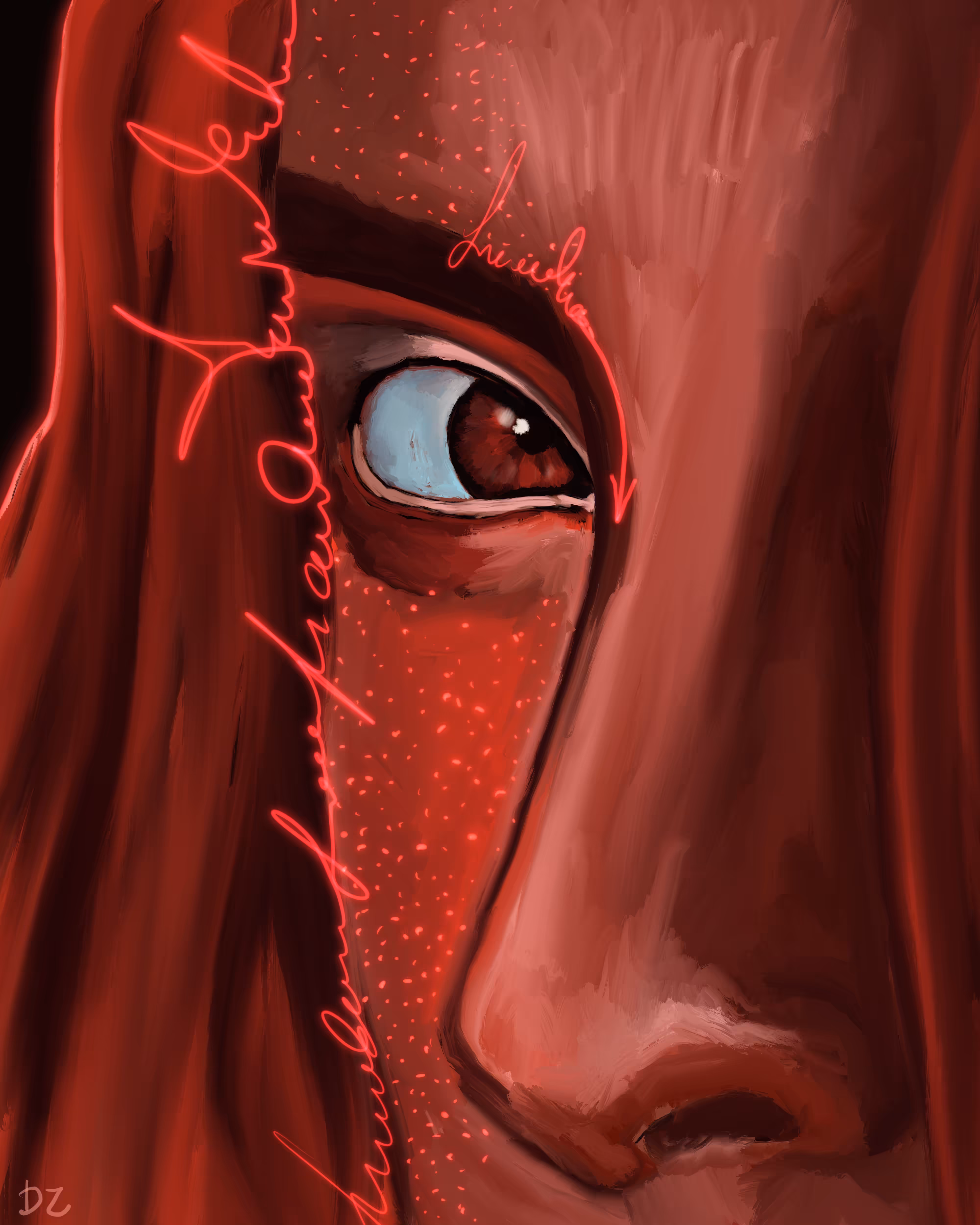 Woman in red. Blood