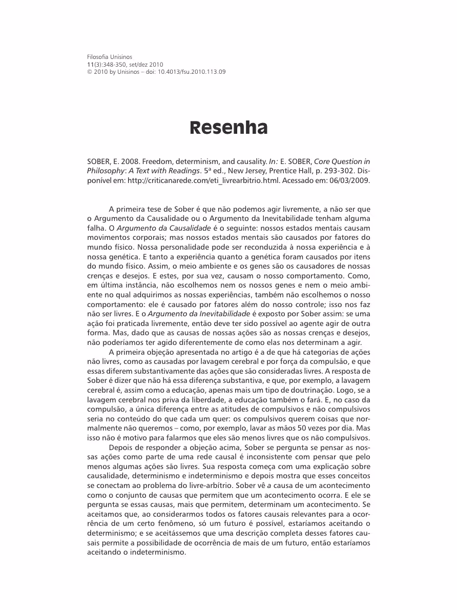 RODRIGOCID: Resenha - Freedom, determinism, and causality, de Elliott Sober - Filosofia Unisinos