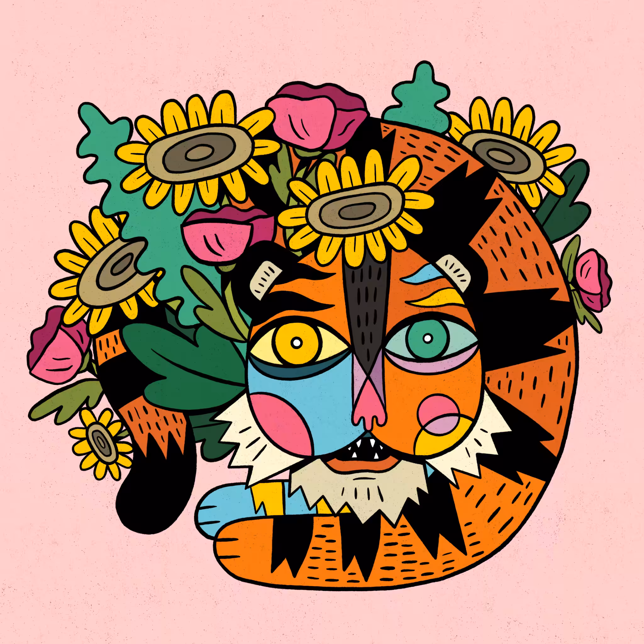 Tiger In The Flowerbed