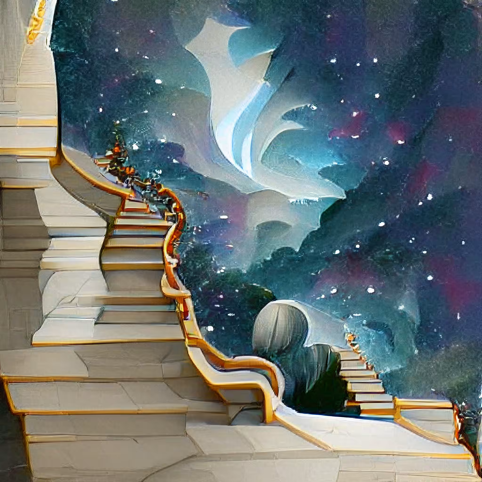 An endless marble staircase to the stars