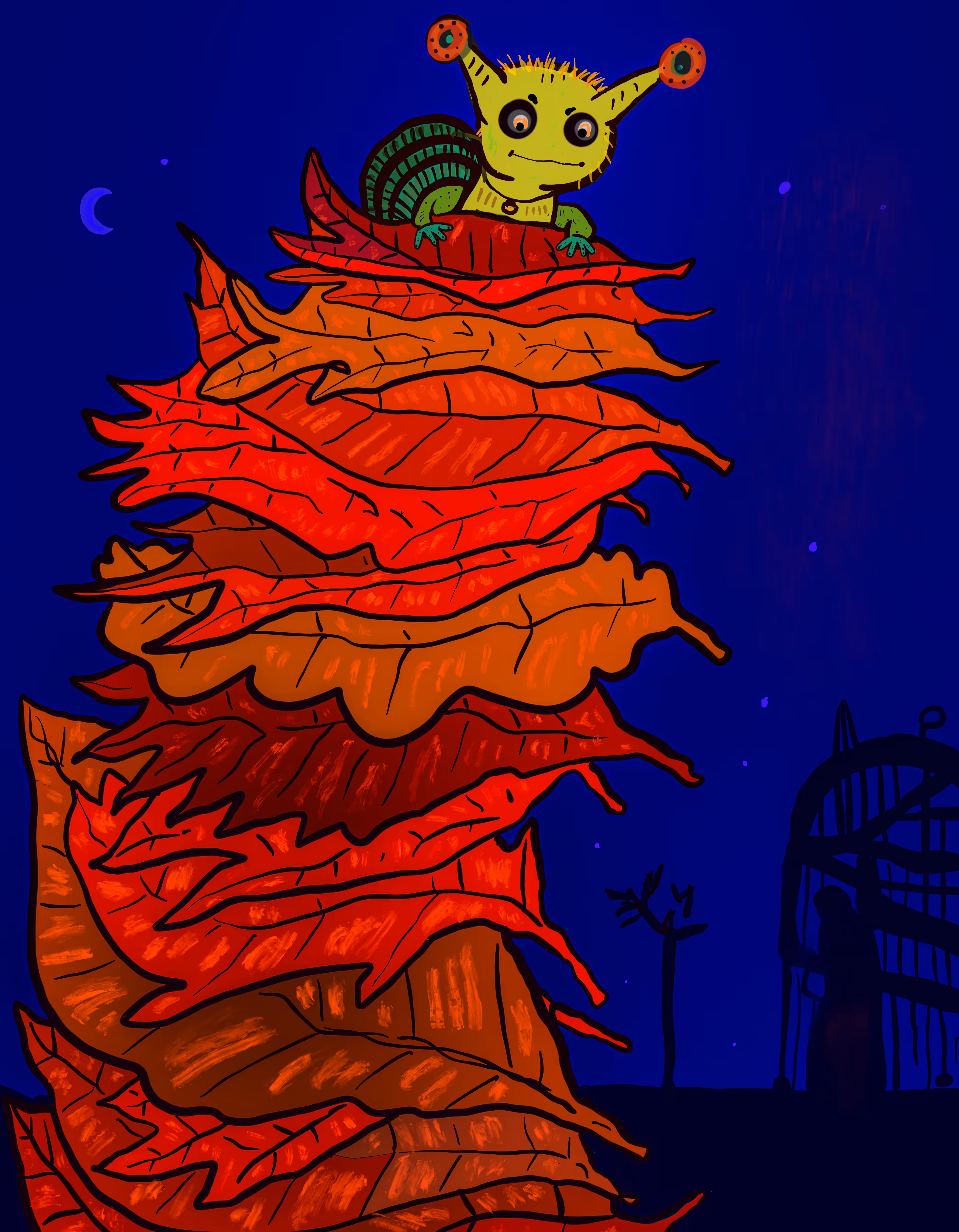 View on top, starry night. 