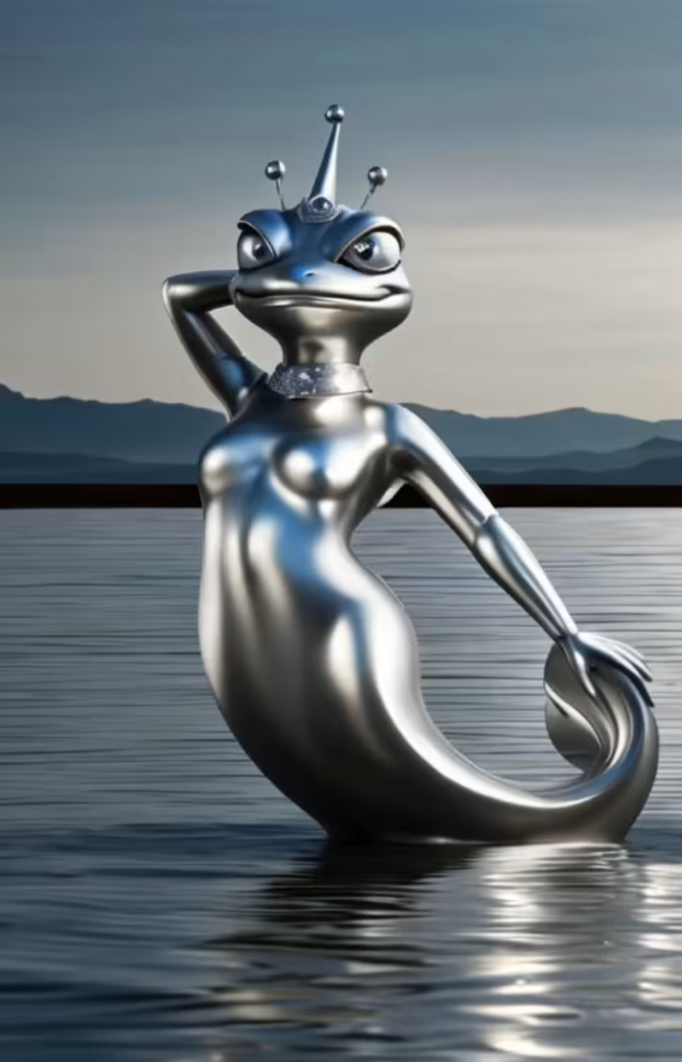 Mermaid Queen of the Sea "Pepa the Frog"- Silver sculpture