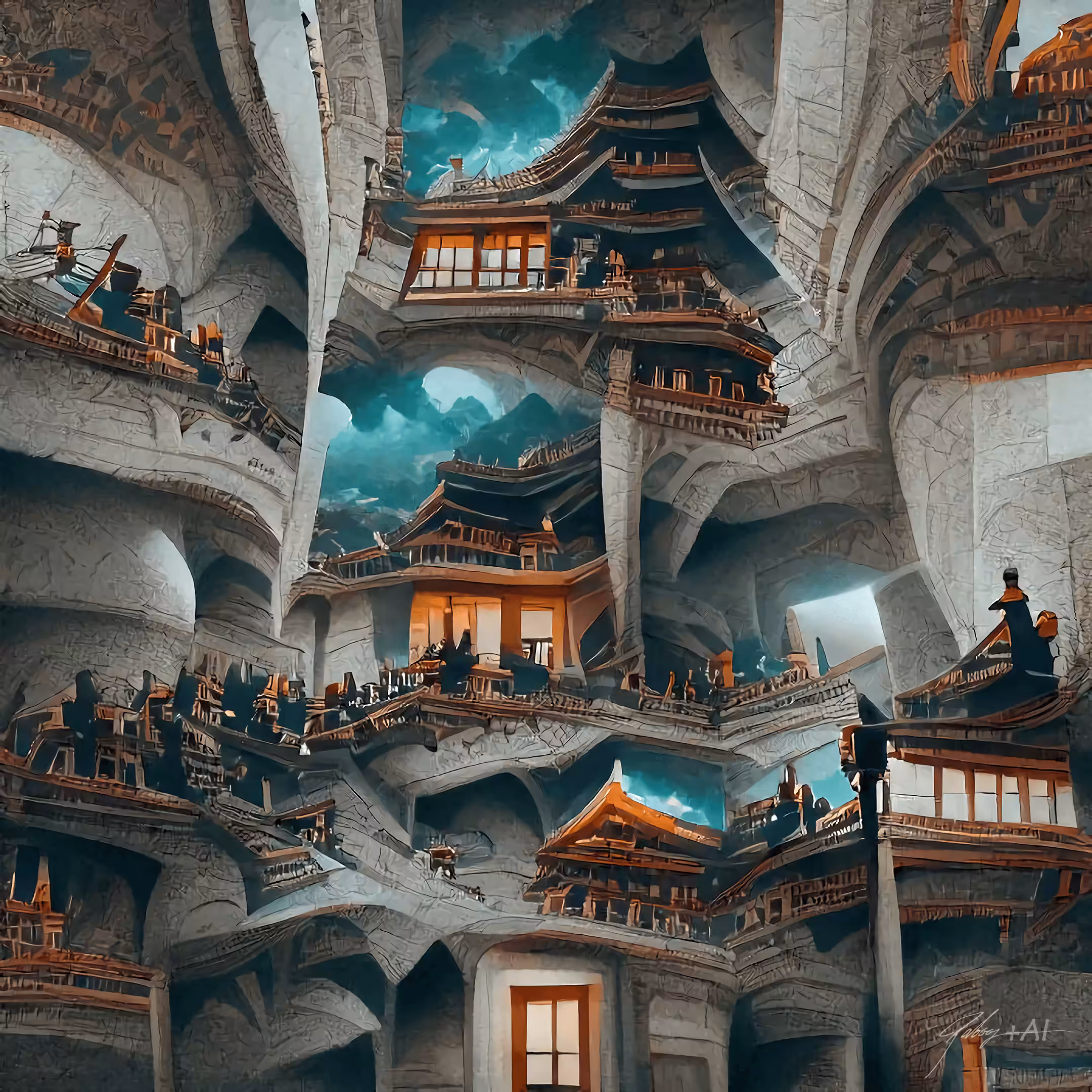 4 dimensional Oriental temple