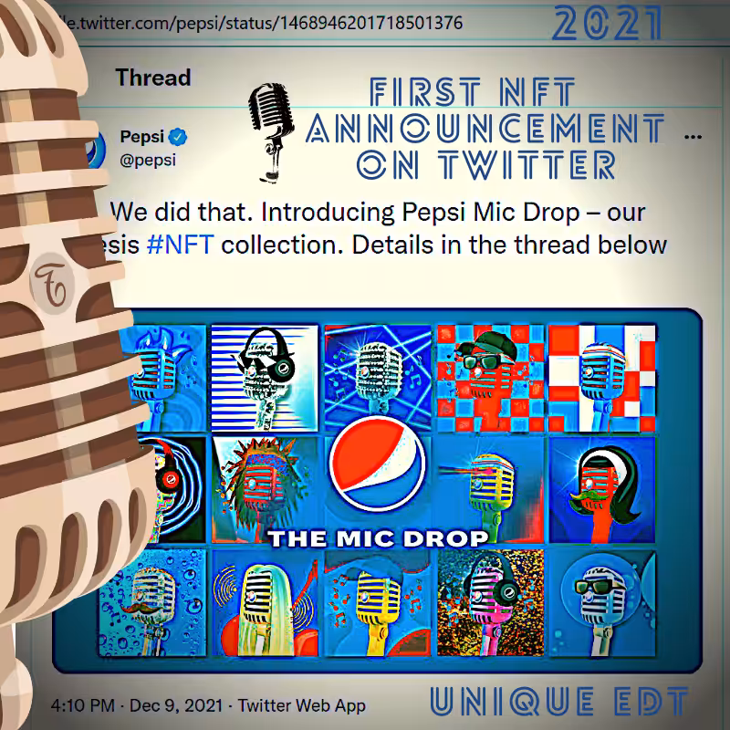 PEPSI - HISTORICAL EDITION I FIRST NFT LAUNCH - TWITTER ANNOUNCEMENT I DEC.9 YEAR 2021 I