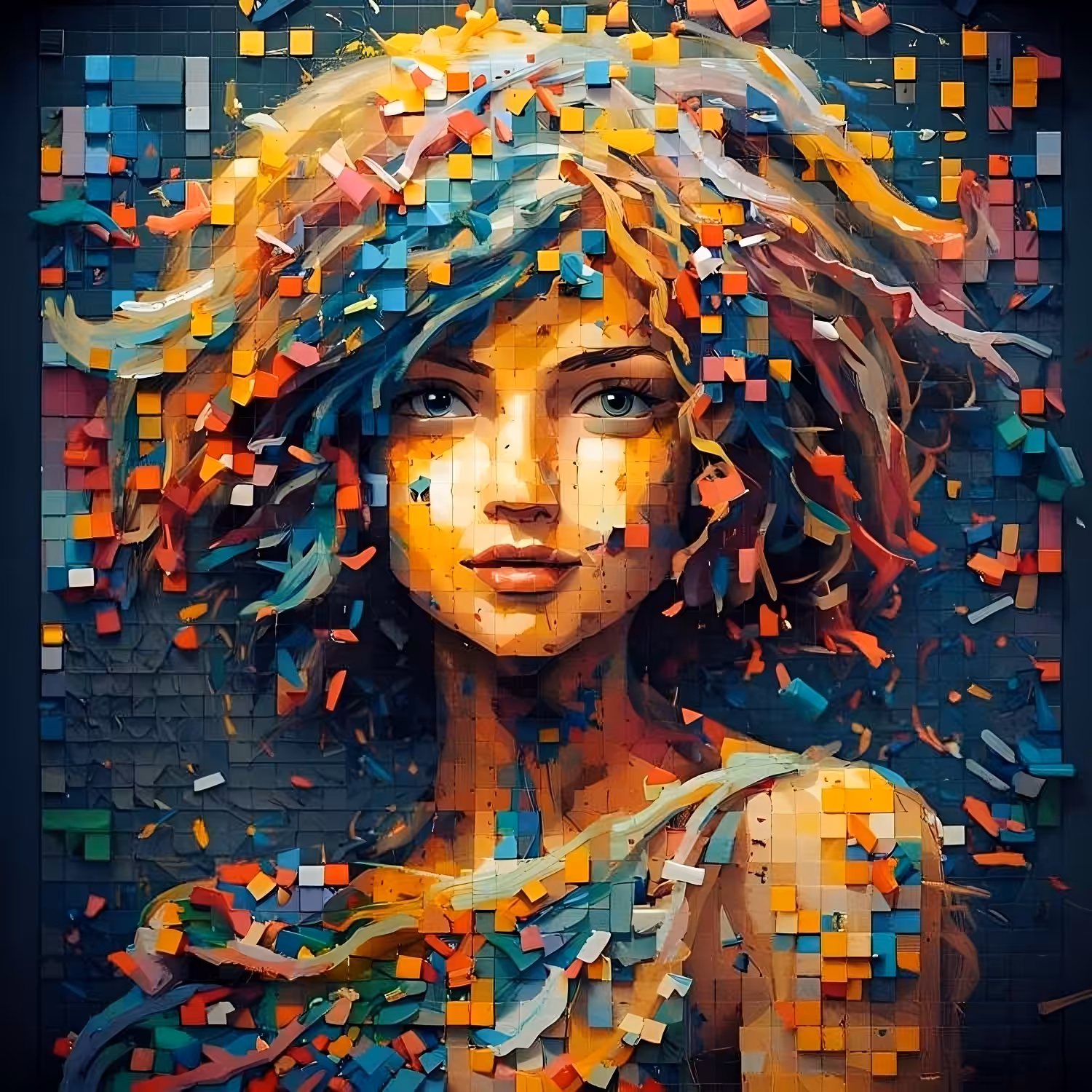 The mysterious wall: Mosaic and pixel face