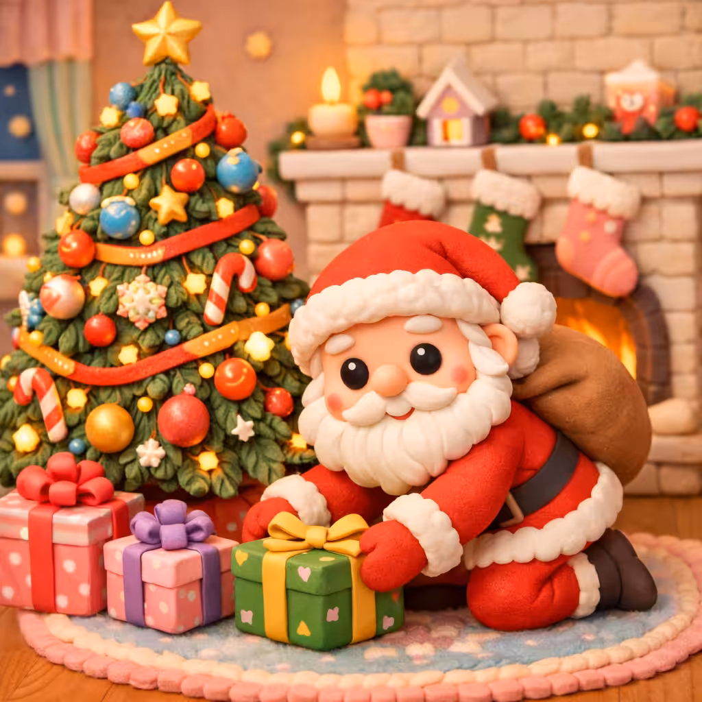 Polymer Clay Santa Christmas Artwork