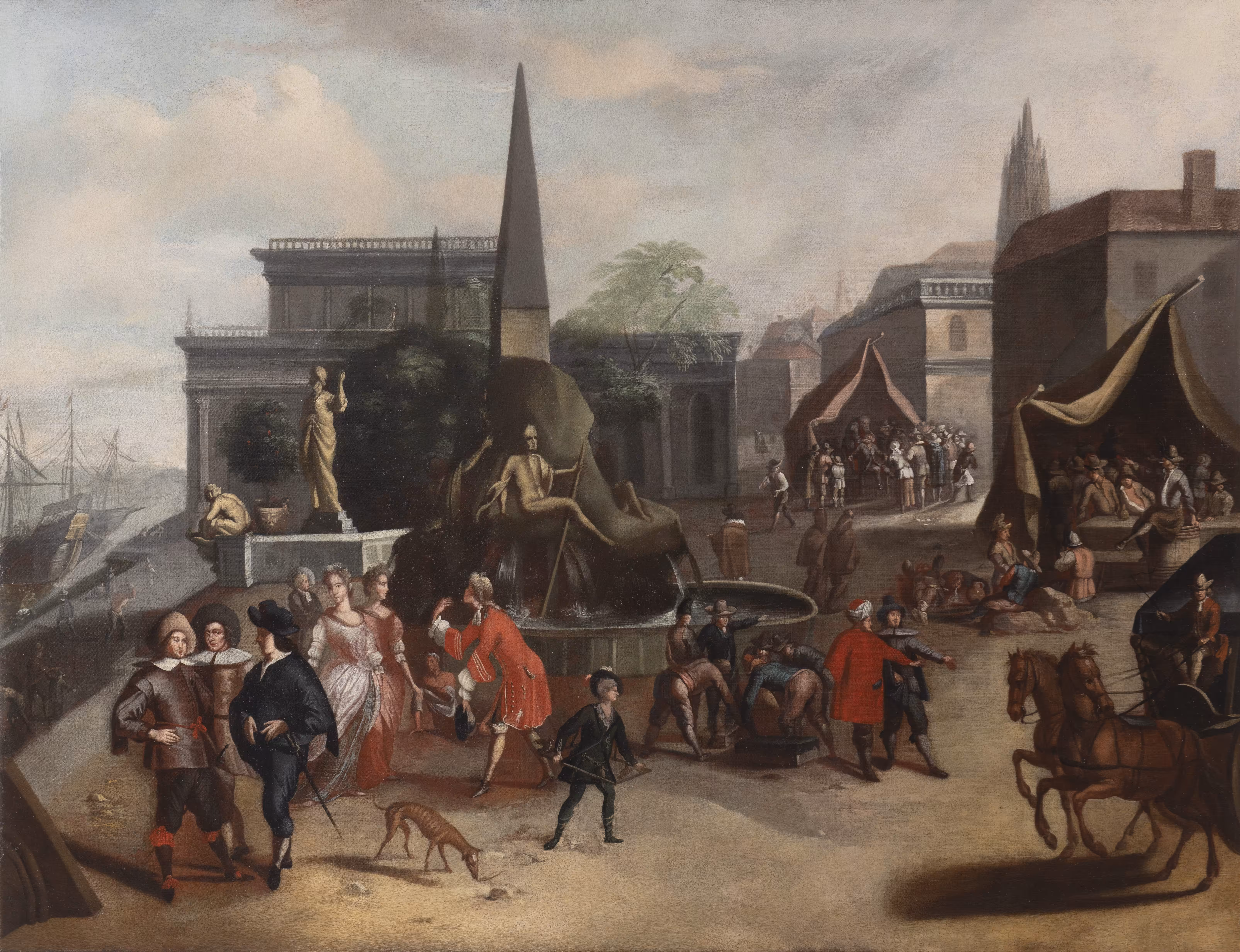 A Fountain with Numerous Figures