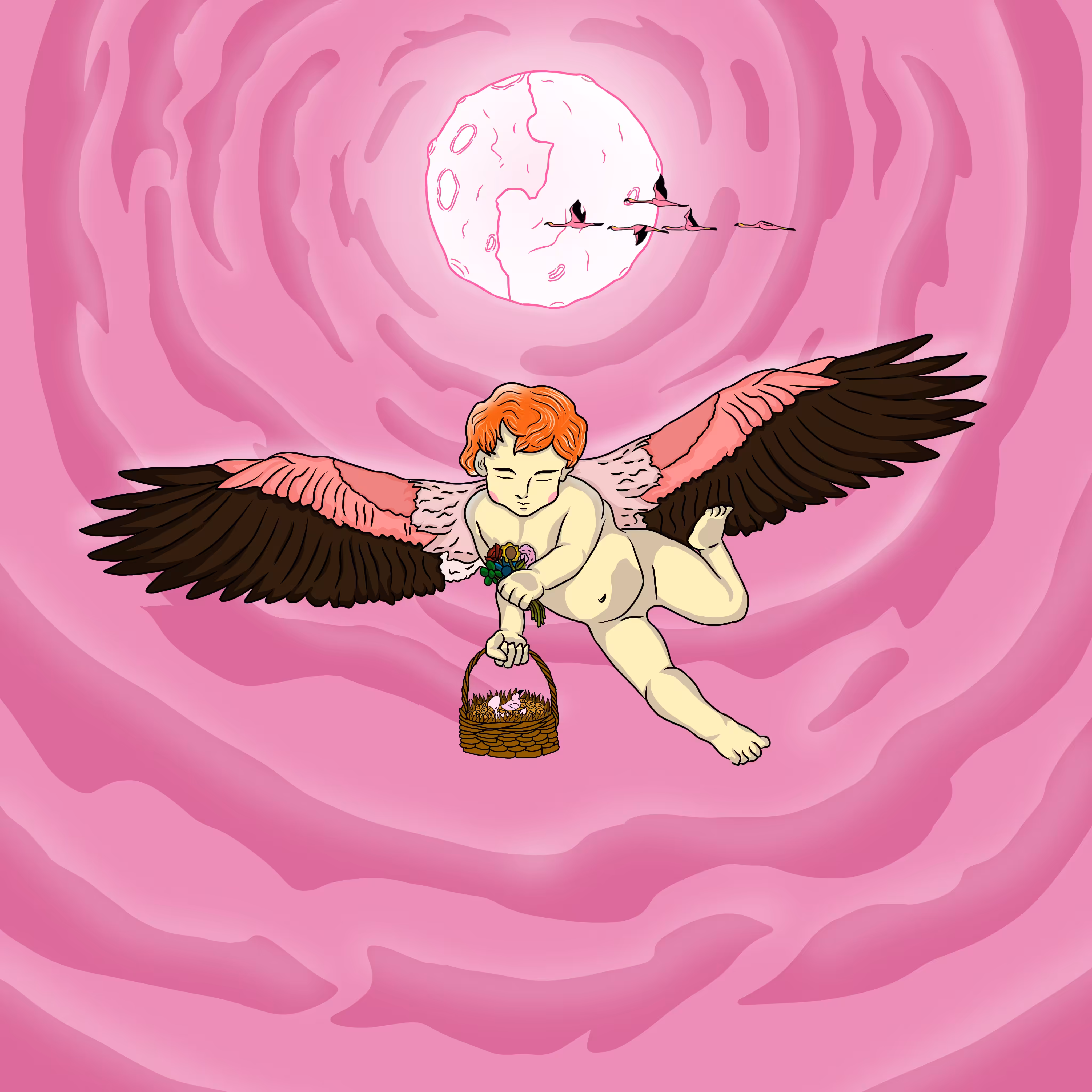 BABY ANGEL WITH FLAMINGO WINGS