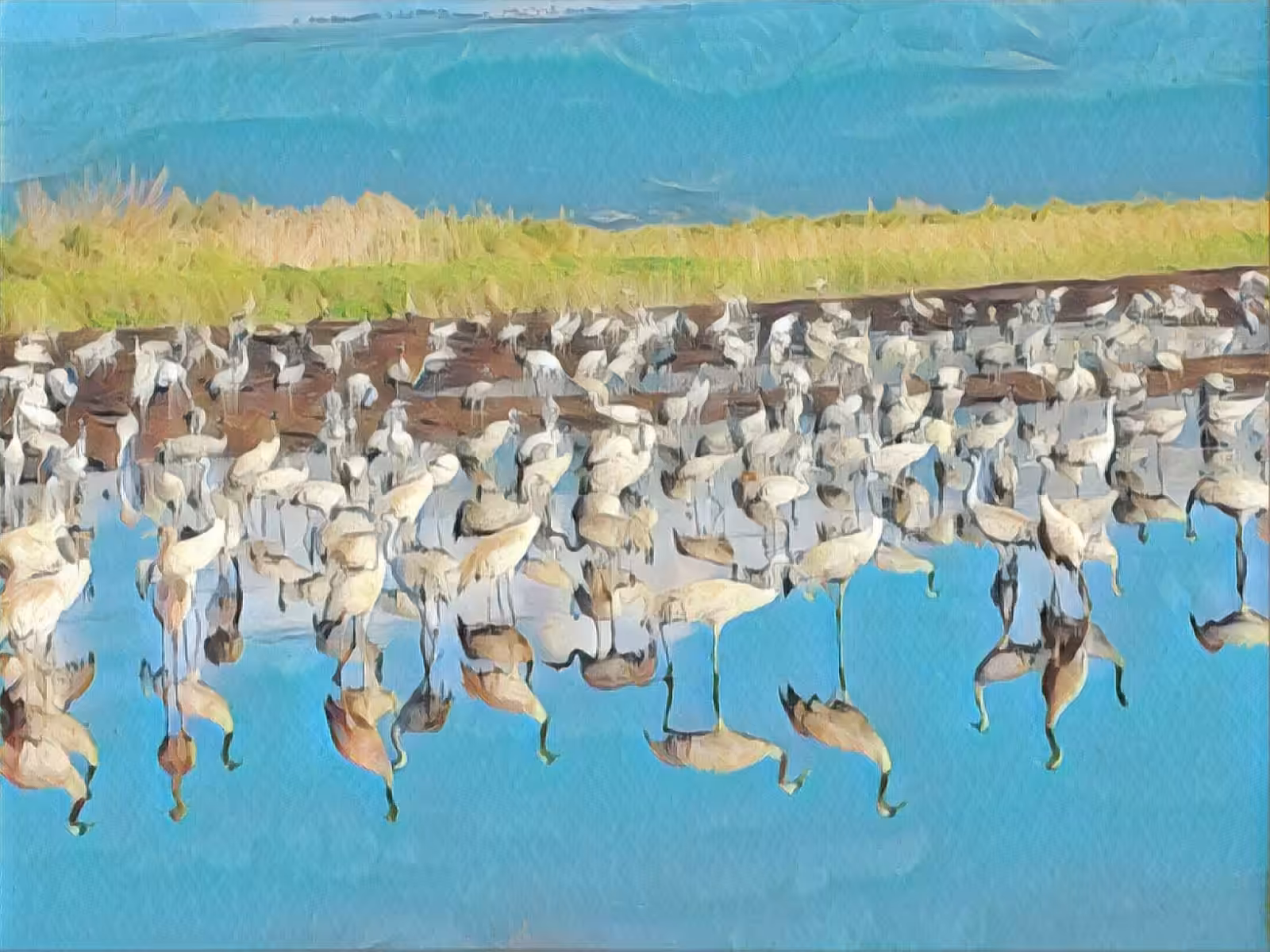 Reflection of cranes - Wow paint