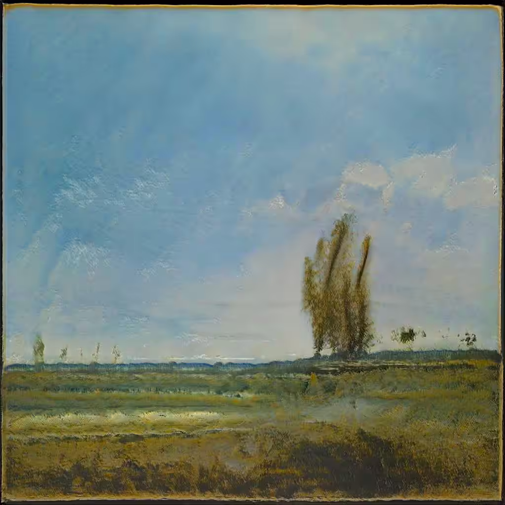 Landscap-e. A pond has a cloudy cloudy blue sky next to a sunny day (45)