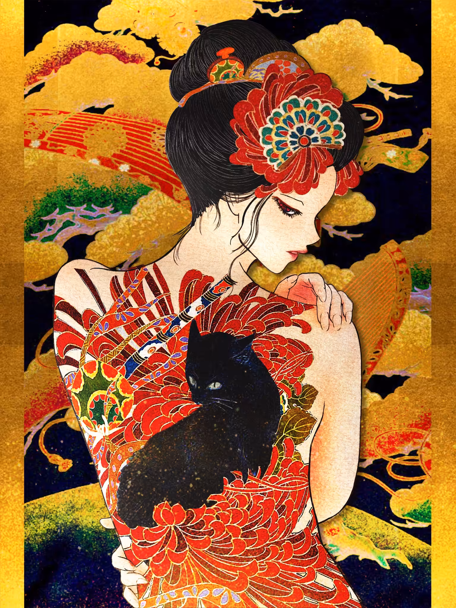 【 戯猫美人画 】~chrysanthemum~