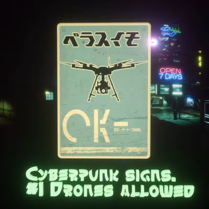 Cyberpunk sign #1 "Drones allowed"