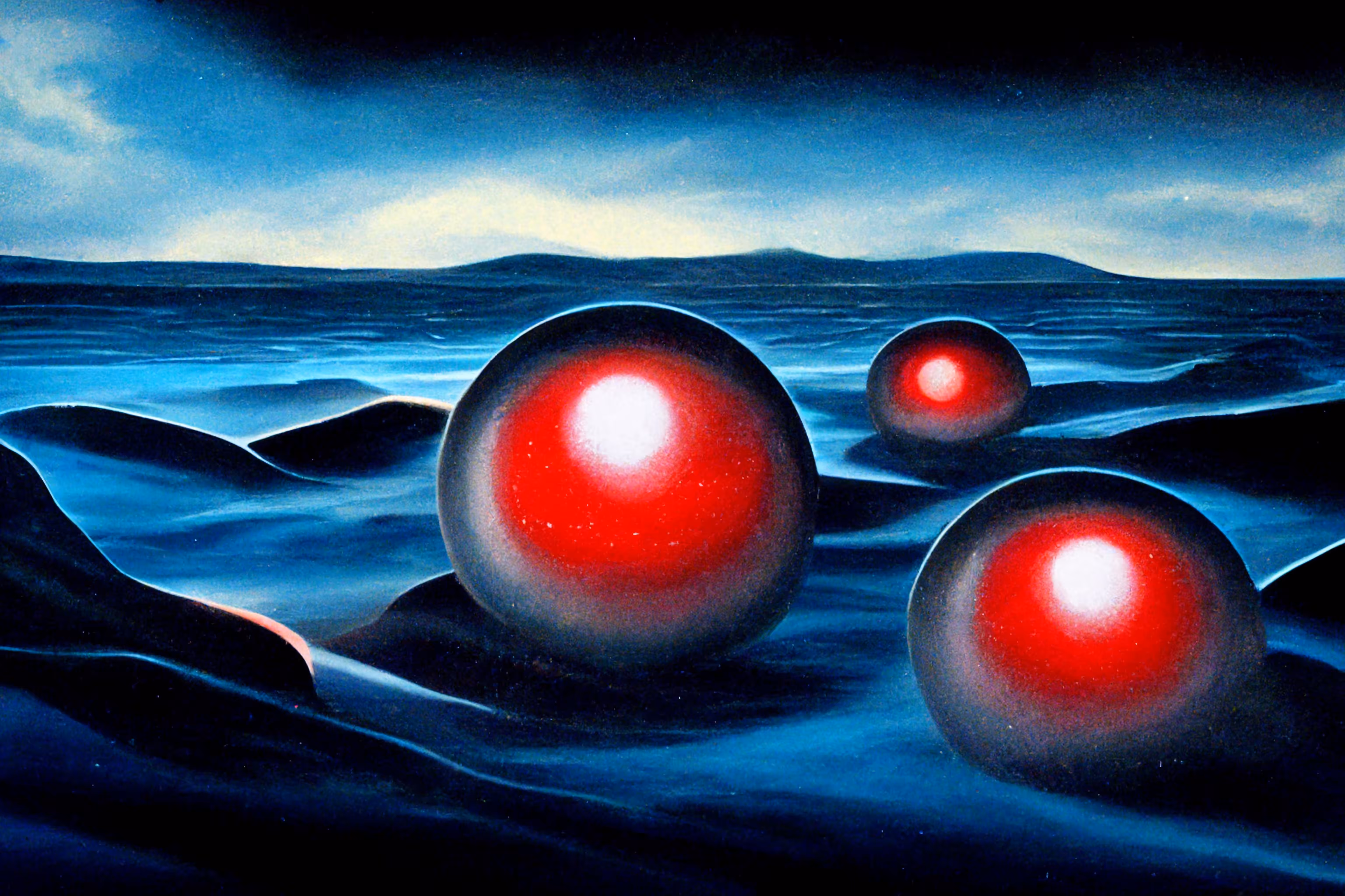 Three red spheres