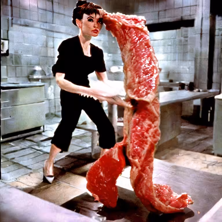 Audrey Hepburn Spars With Fishy Meat Partner