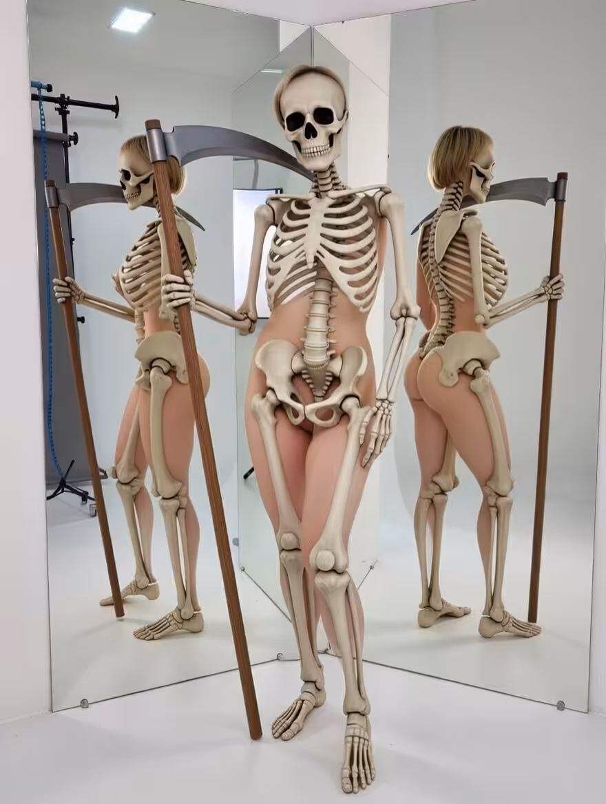 Sceleton girl. With a scythe 