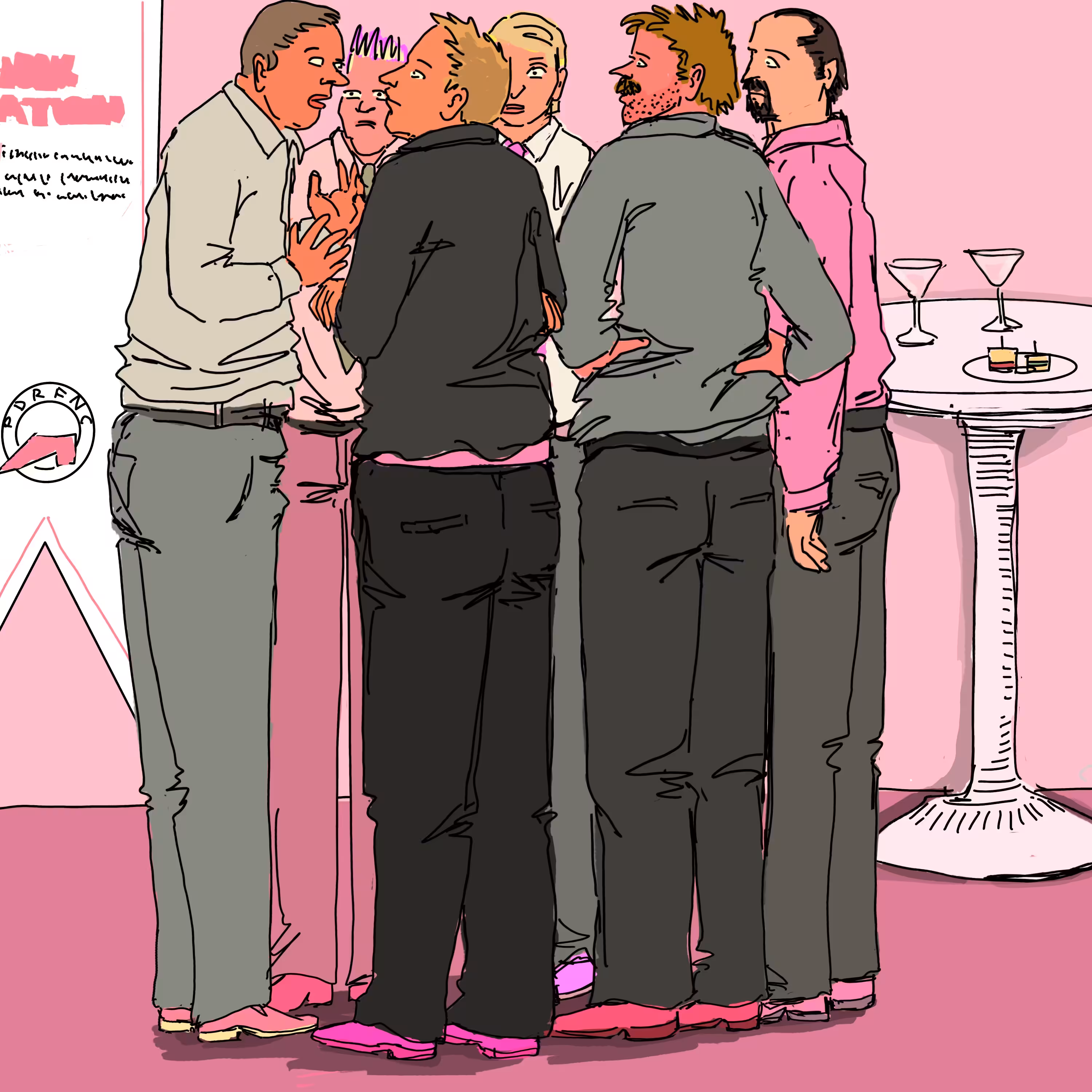top secret meeting of the association of businessmen who want to wear pink shoes