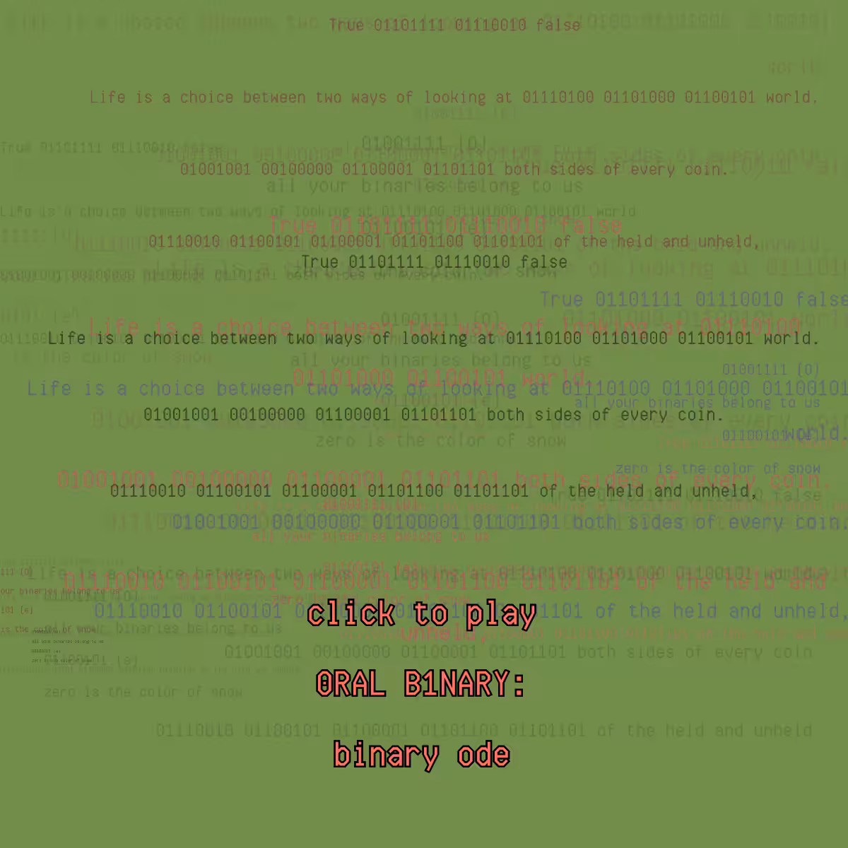 0RAL B1NARY: “BINARY ODE” #86