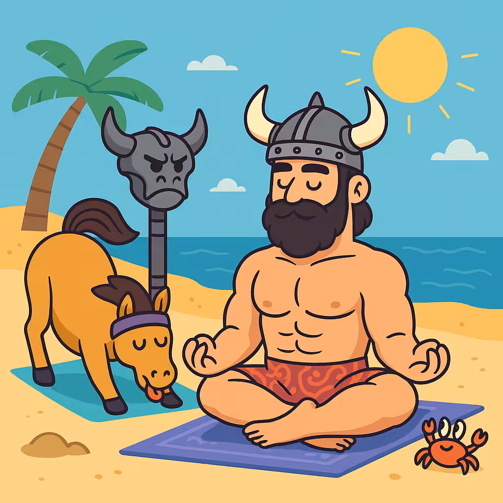 Rostam and Rakhsh Doing Yoga on the Beach
