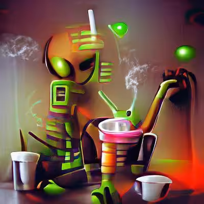 Alien Robot Drinkin' Beer