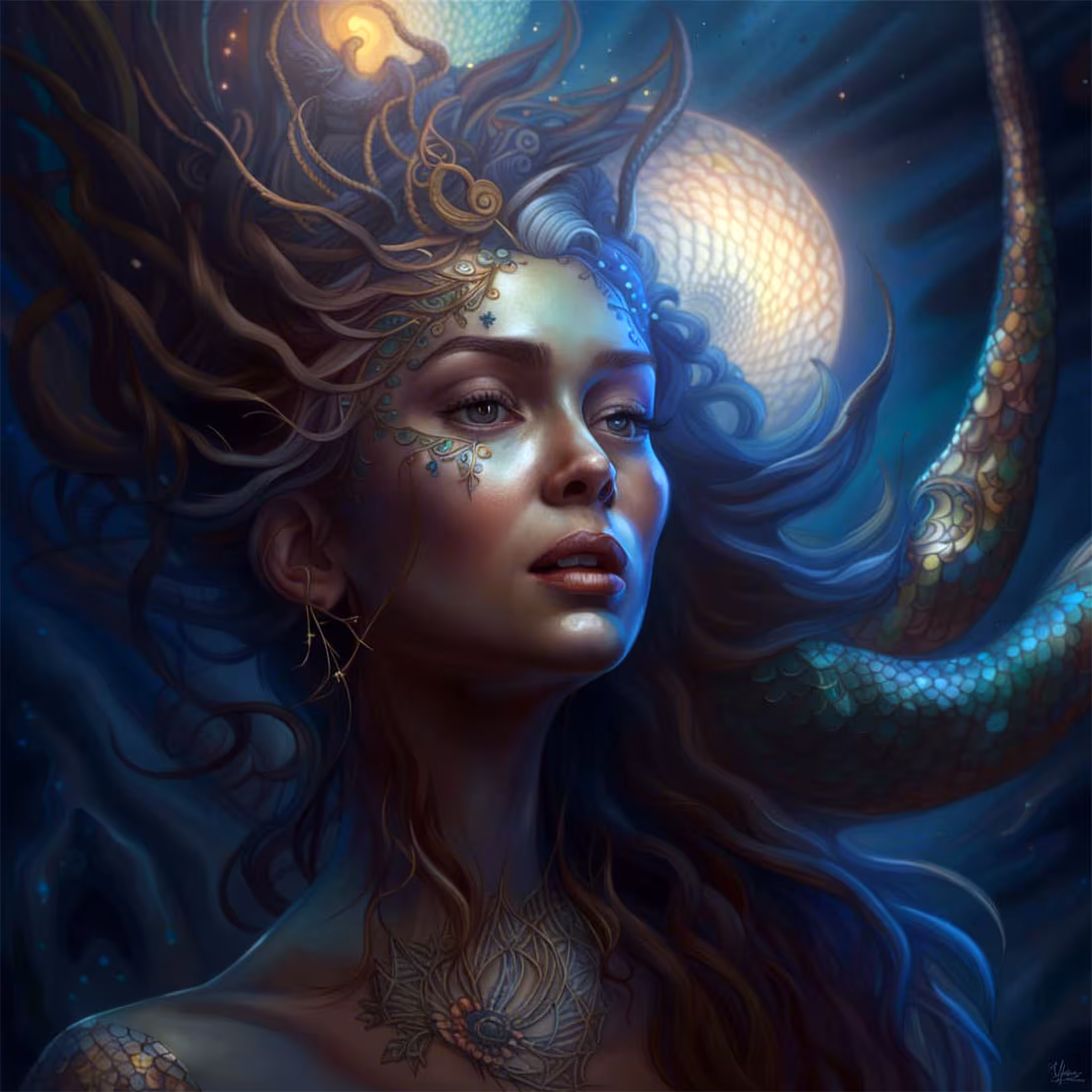 Silence. Dark blue. Mermaid Island