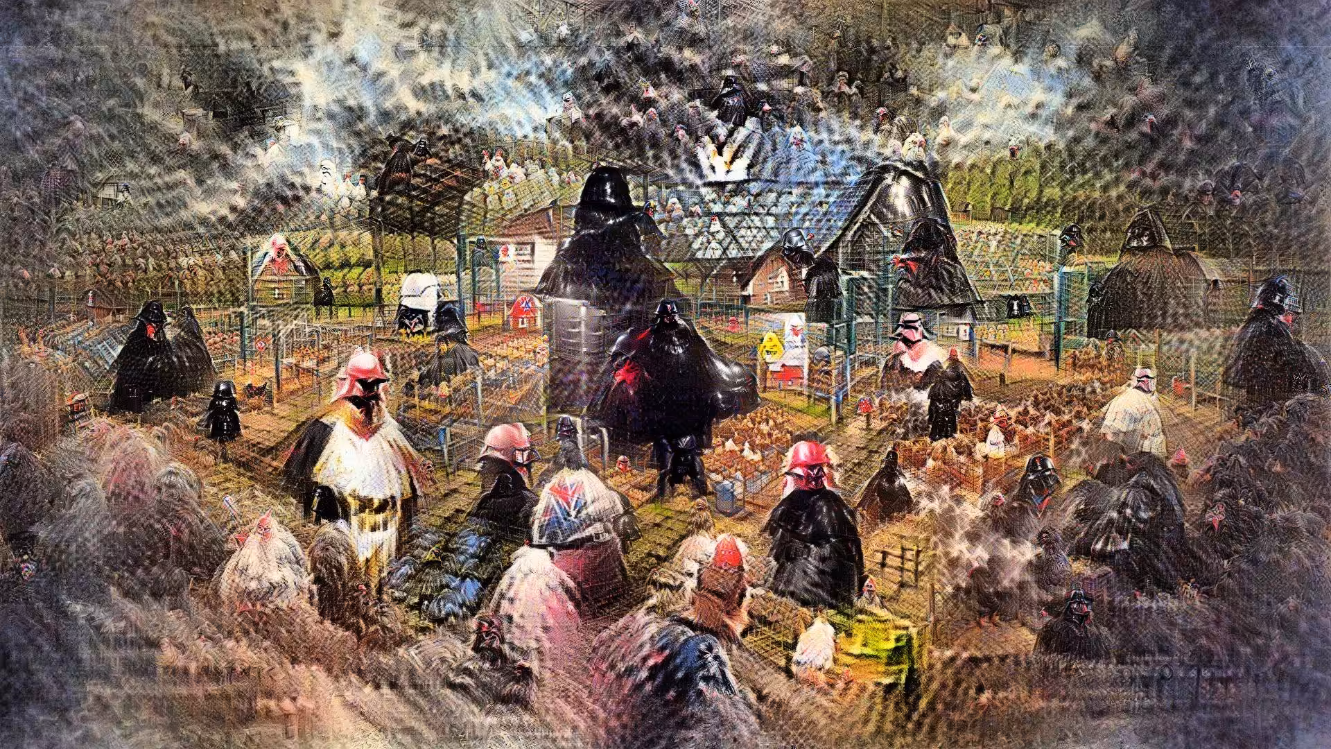 Darth Vader visits a chicken farm