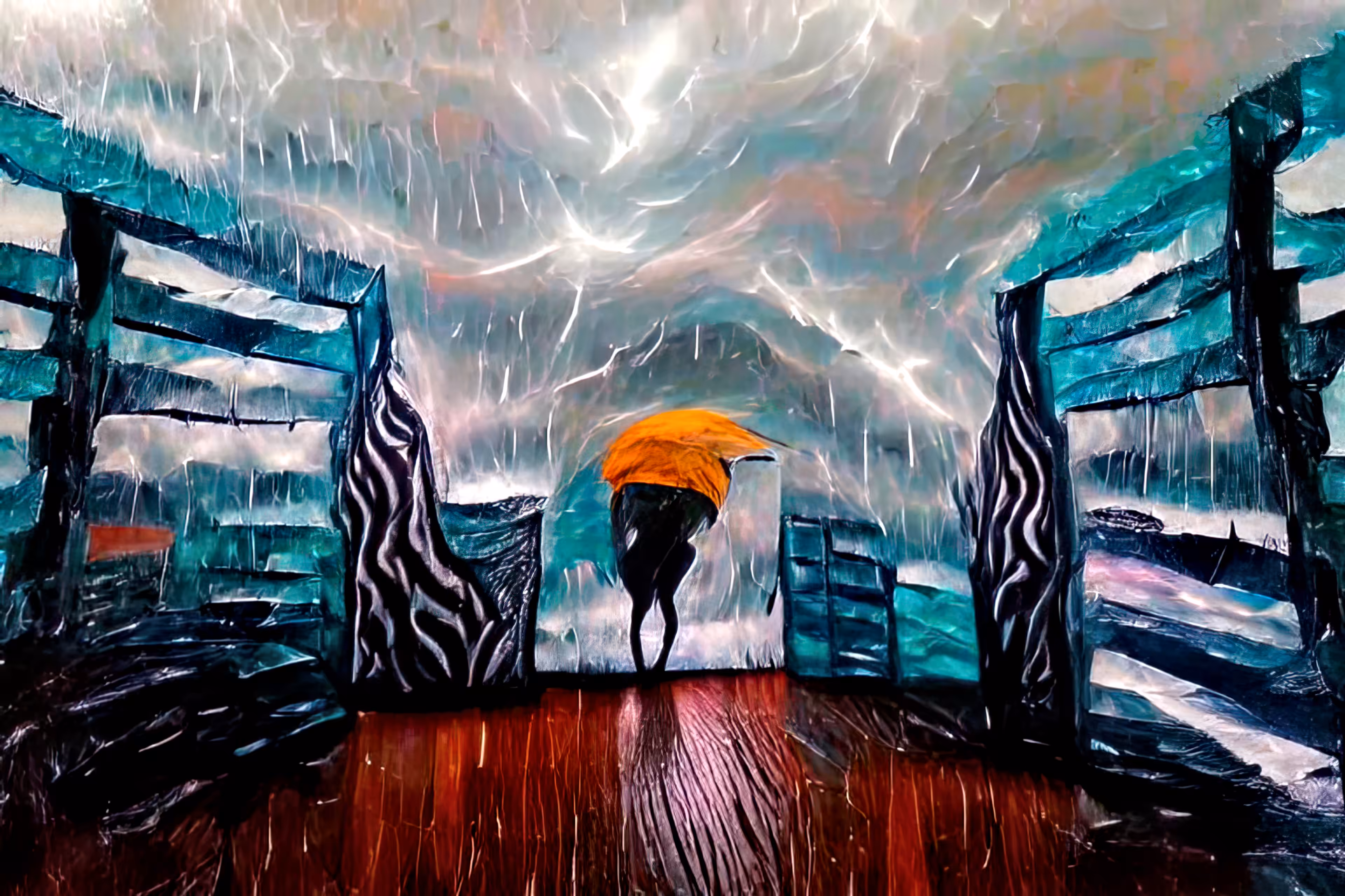 Yellow umbrella in the storm.