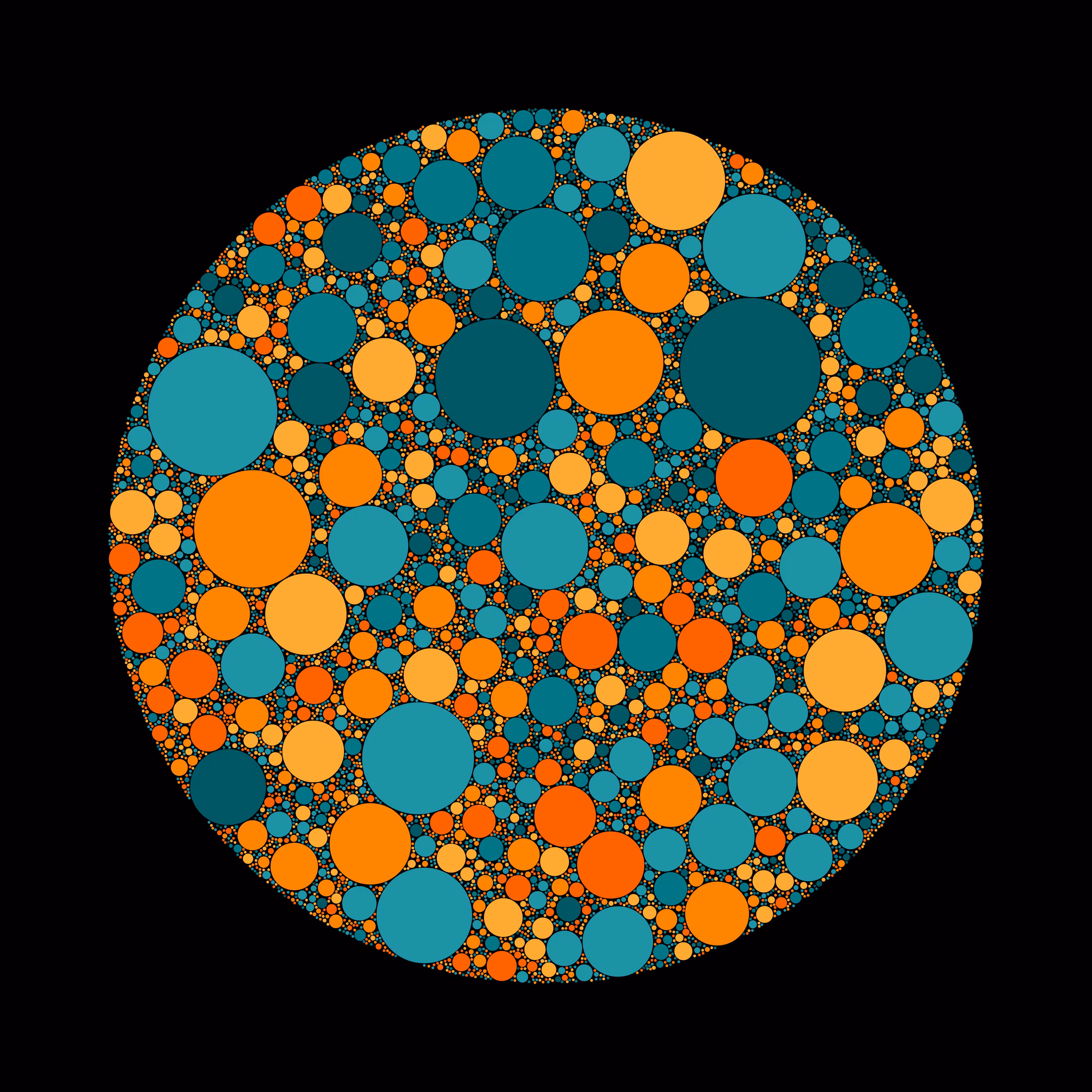 Circle Packing - Teal and Orange - Contained