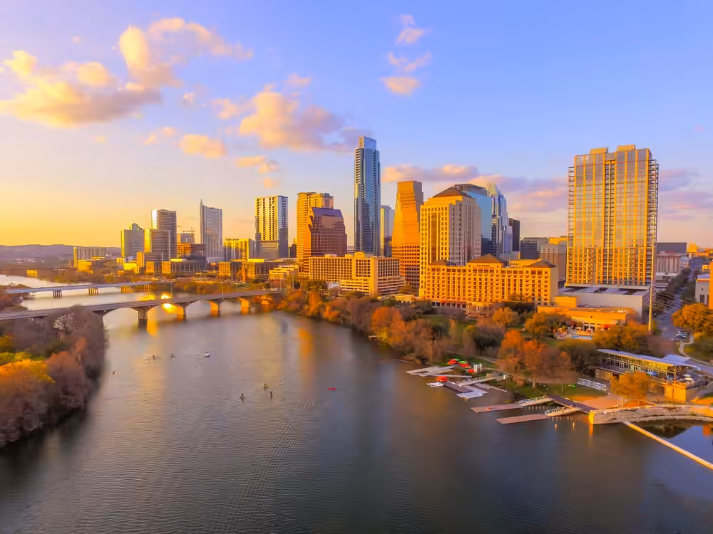Austin Skyline Sunset - Aerial Photography