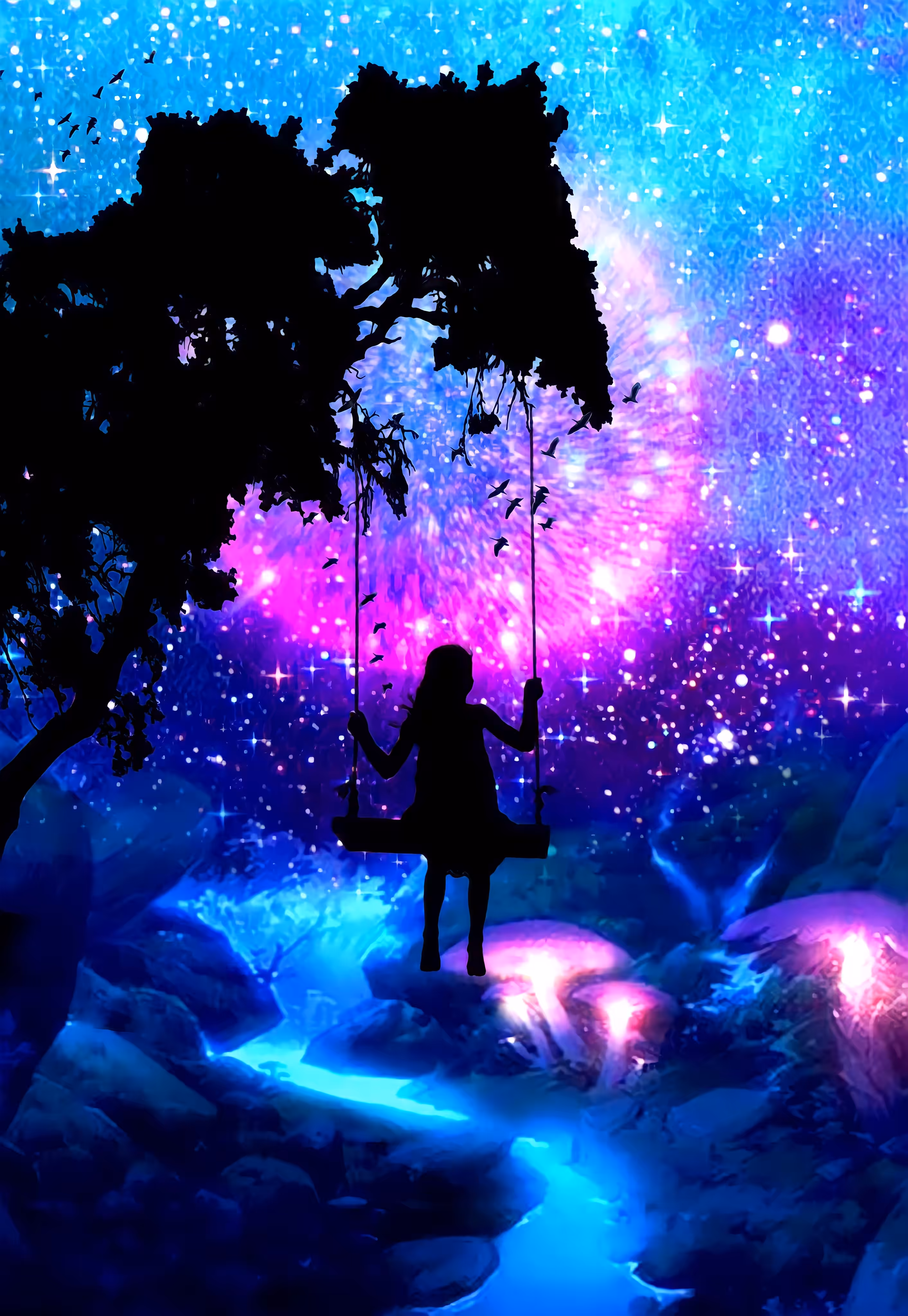 silhouette of a woman on a swing