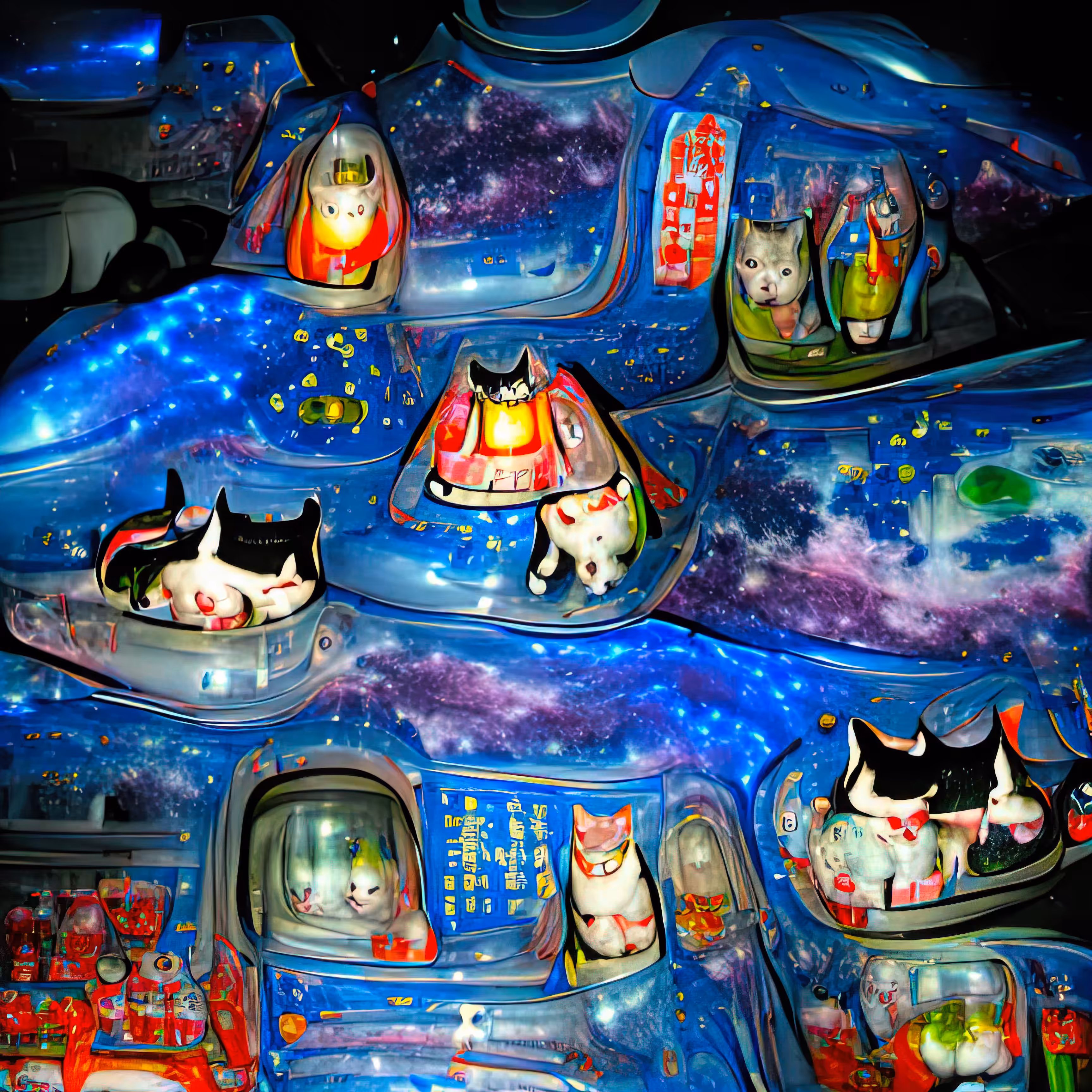 Lucky Space Cats at Night