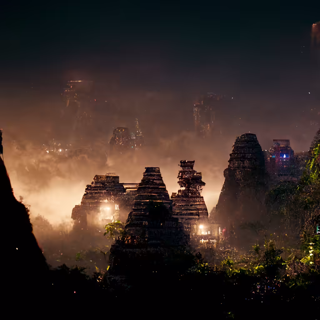 ancient mayan city nightfall