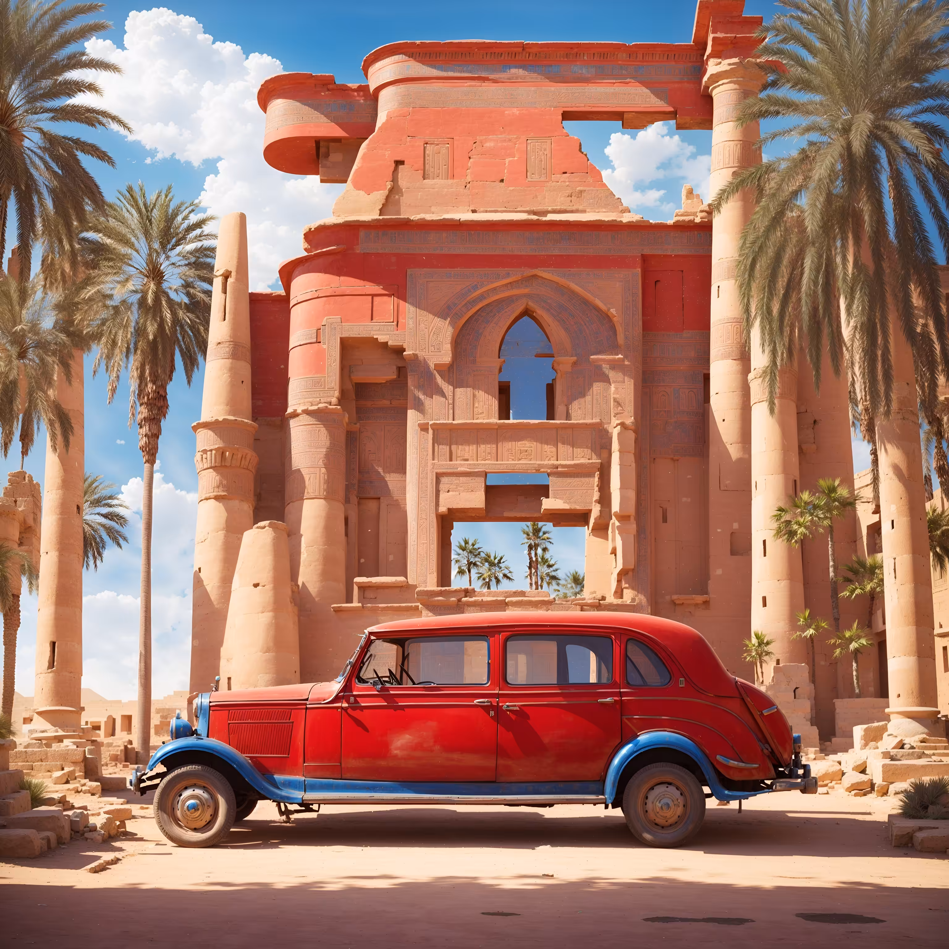 Red car in ancient Egypt