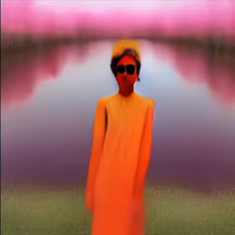 «krishna as woman in bxlenciaga near orange trees and pink river» (2022)