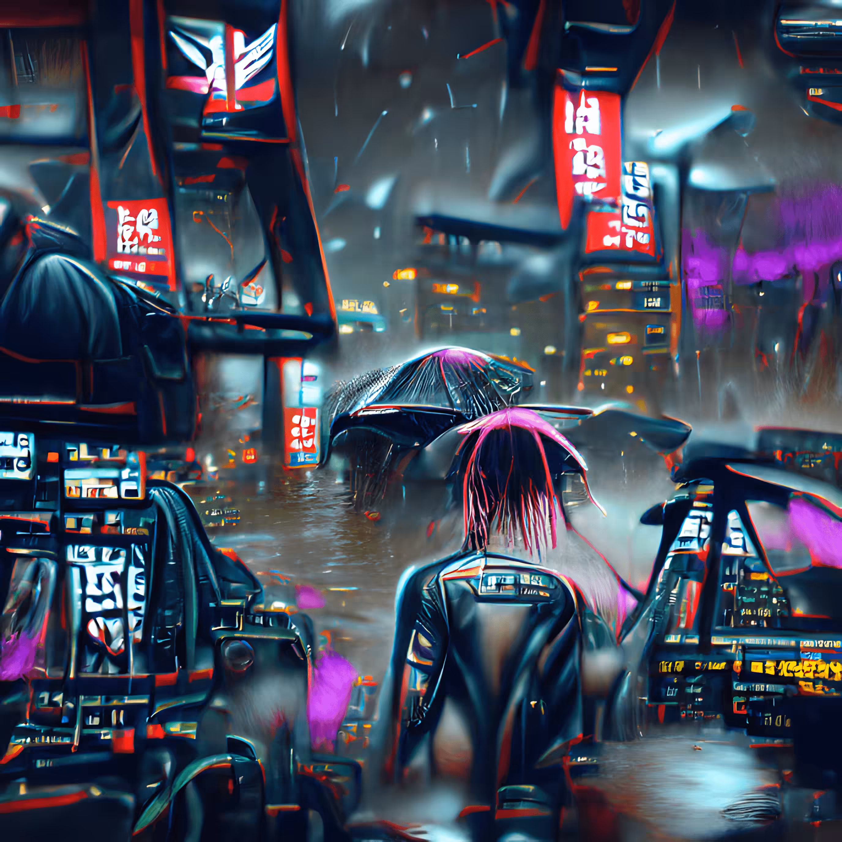 Cyberpunk Art of a Rainy Neo Tokyo
