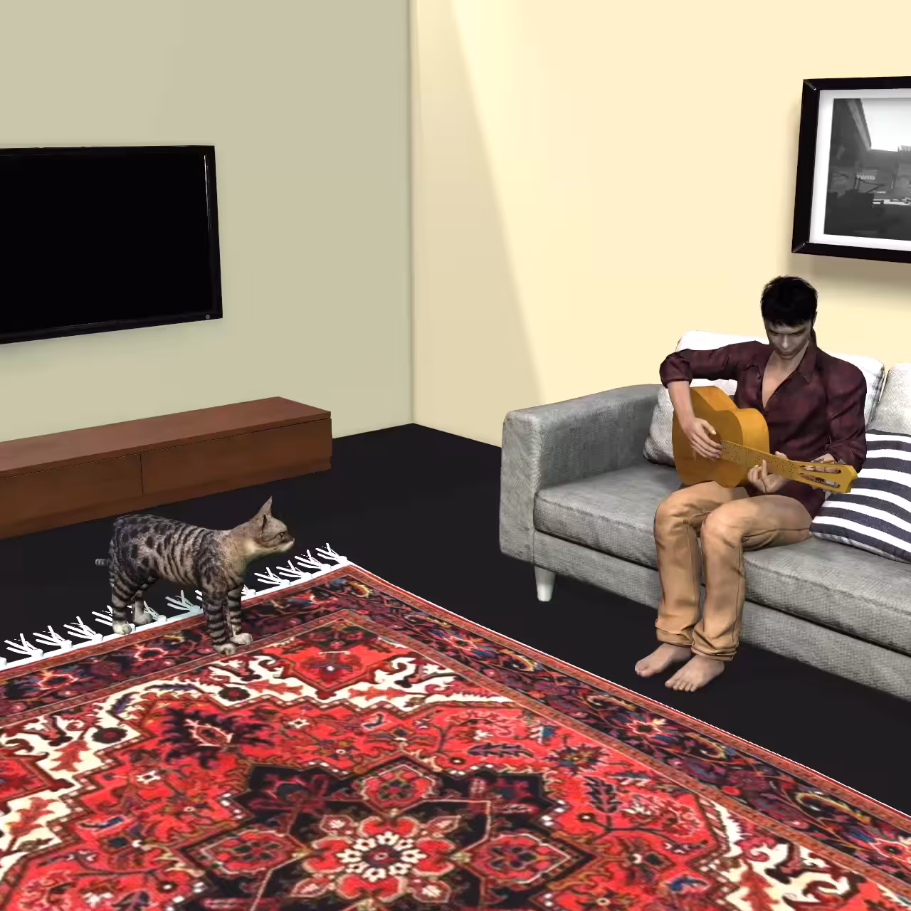 Cat & Guitar Player