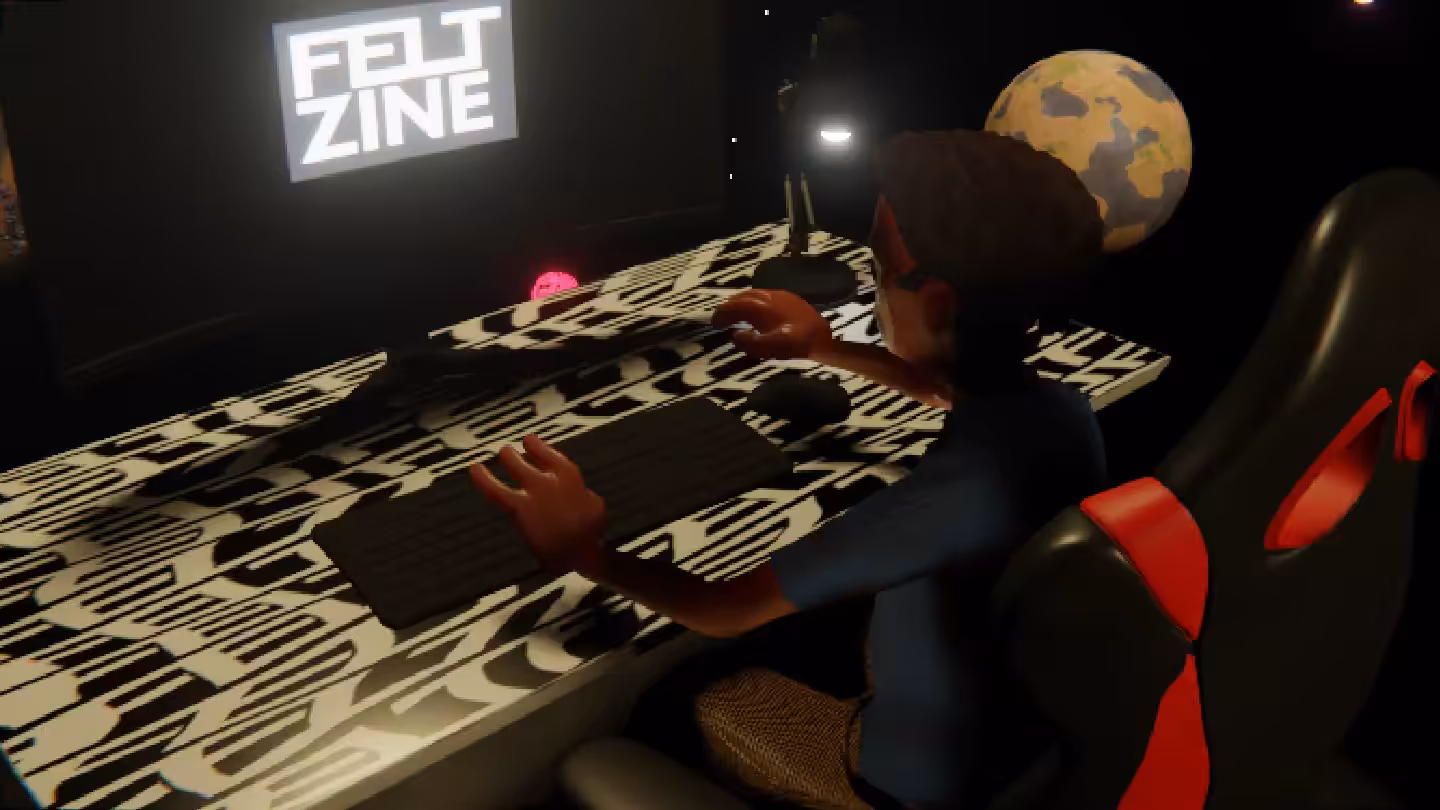Desktop #104: The Developer in the Gaming Chair With a Desk Lamp and a Old School Monitor on a Pattern Table in Space