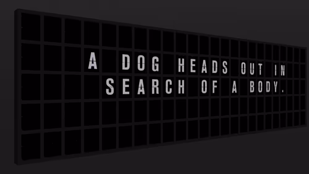 Appropriate Response: A DOG HEADS OUT IN SEARCH OF A BODY.